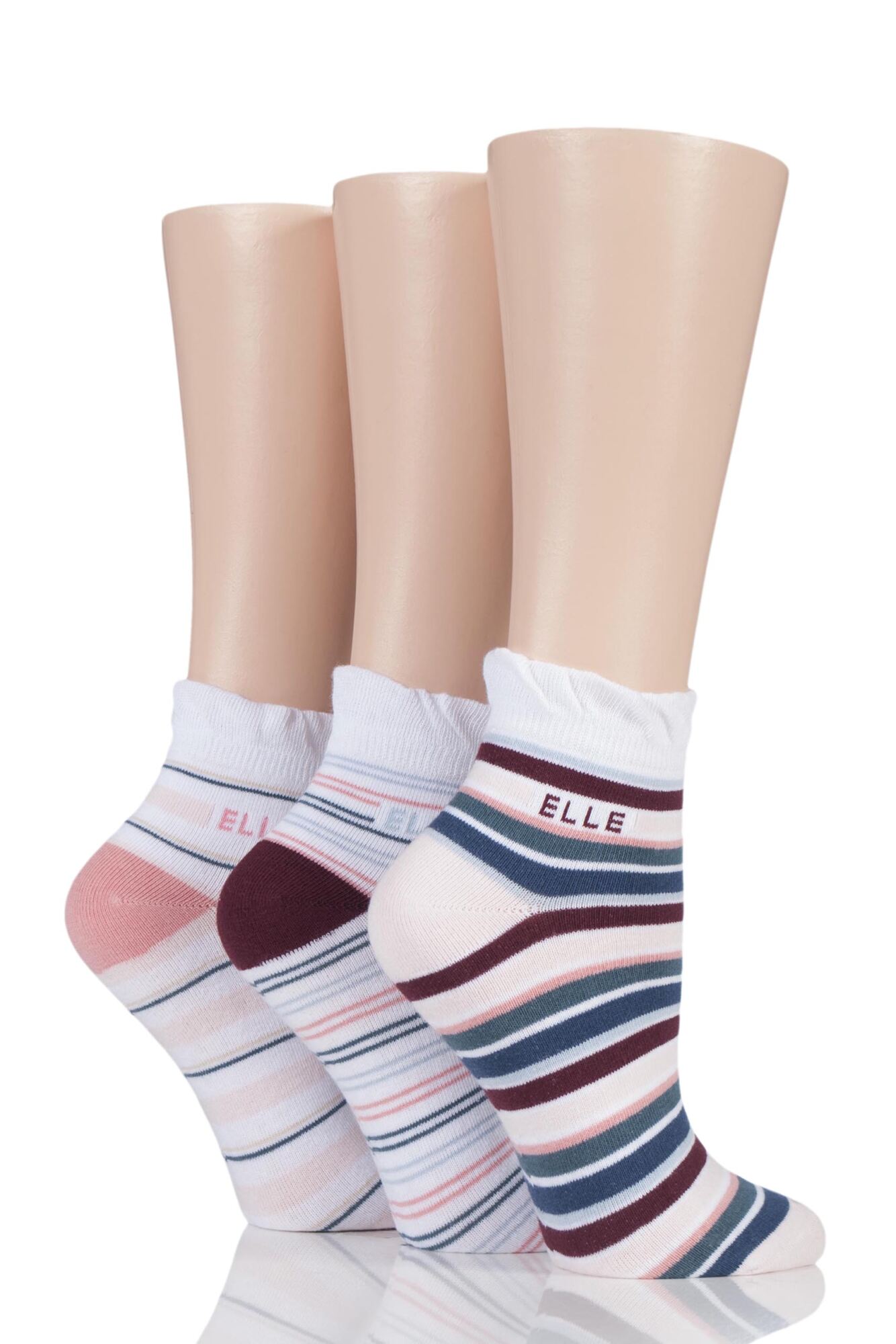 Ladies Elle Striped Cotton Ankle Socks from
