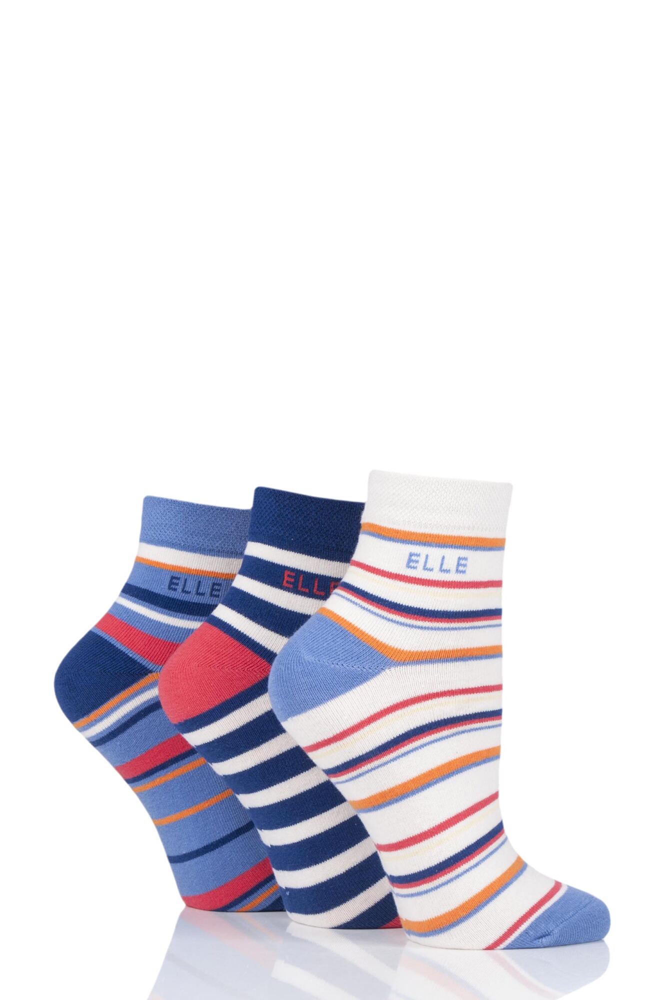 Ladies Elle Striped Cotton Ankle Socks from