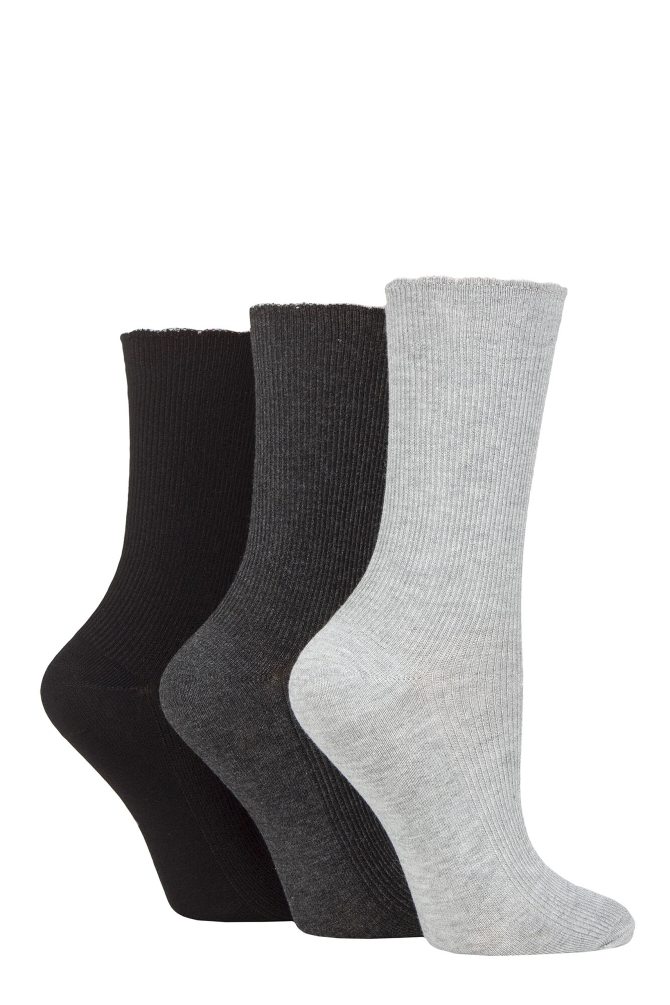 Ladies 3 Pair Elle Ribbed Bamboo Socks with Scallop Top from SockShop
