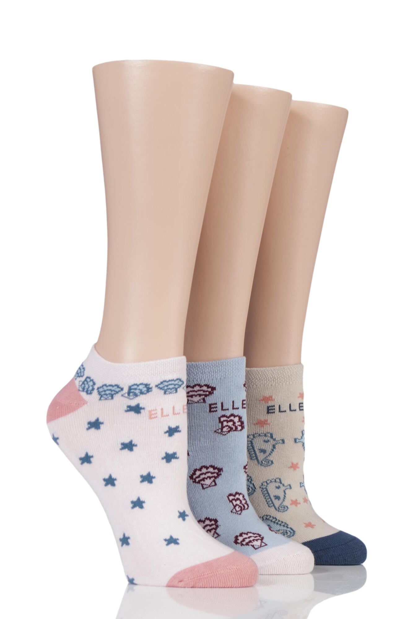 Ladies Elle Patterned Cotton No Show Socks