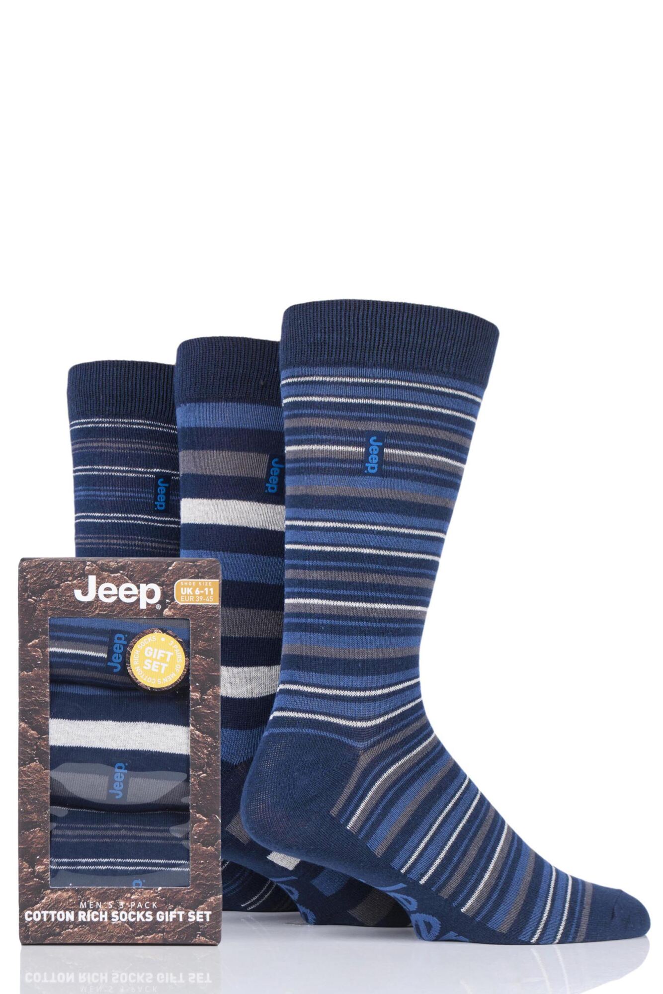 3 Pair Cotton Thick Stripe Gift Set Socks Men's - Jeep