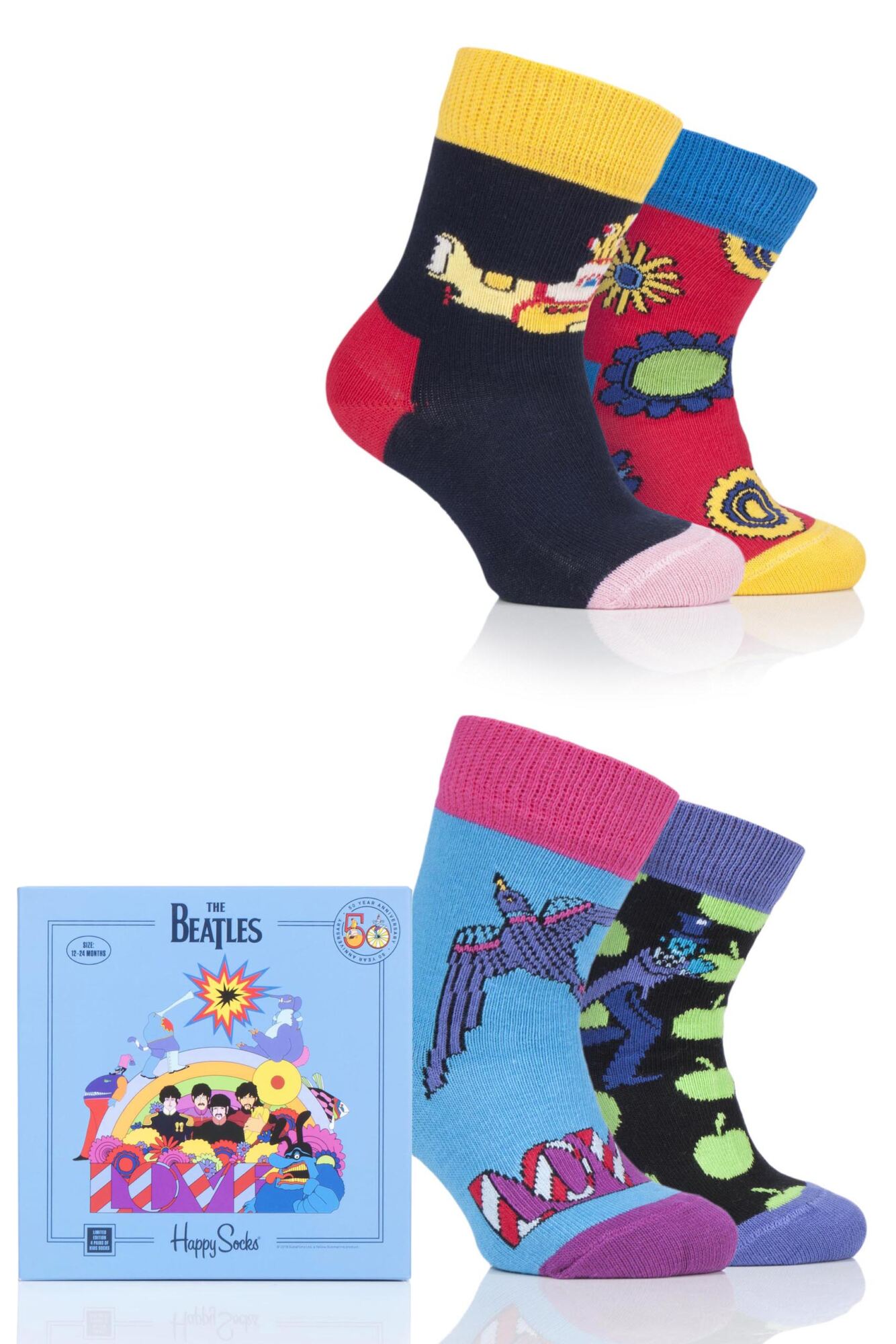4 Pair Beatles 50th Anniversary Yellow Submarine EP Collectors Gift Boxed Socks Kids Unisex - Happy Socks