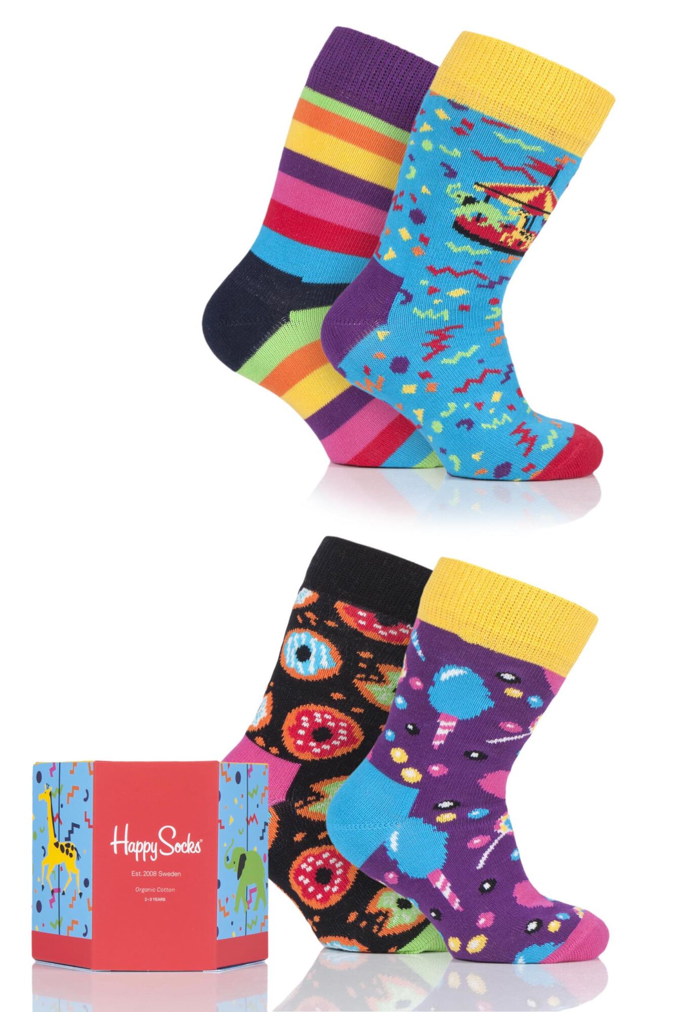 4 Pair Cotton Socks In Carousel Gift Box Kids Unisex - Happy Socks