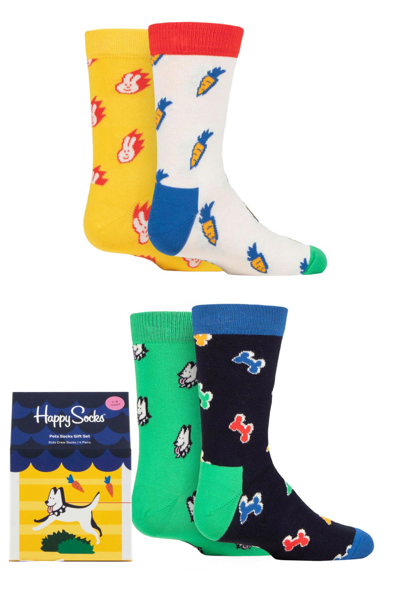 Boys and Girls 4 Pair Happy Socks Gift Boxed Pets Socks