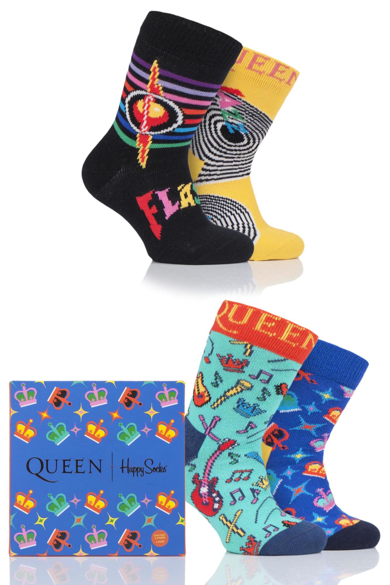 4 Pair Queen 'We Will Sock You' Gift Boxed Socks Kids Unisex - Happy Socks