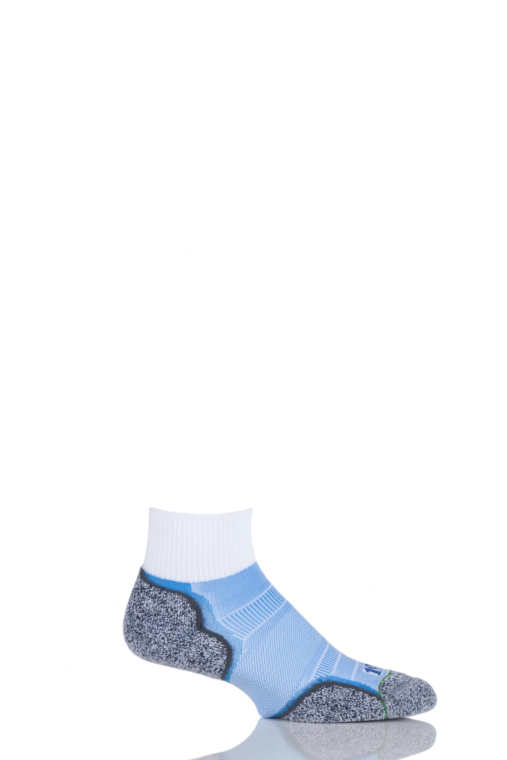 Image of 1 Pair White / Blue Breeze Double Layered Ankle Socks with Nilit Breeze Technology Men's 12-14 Mens - 1000 Mile