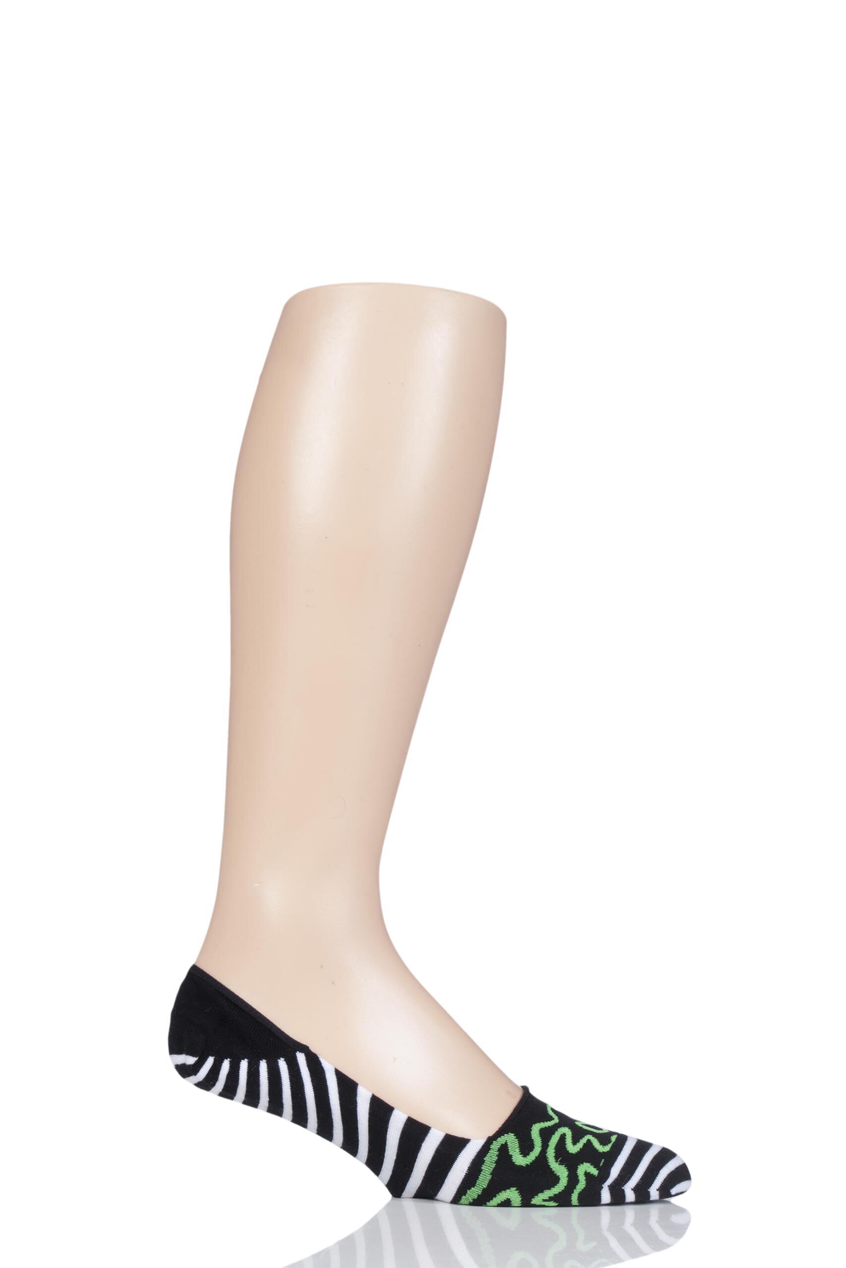 Image of 1 Pair Black Brain Striped Invisble Cotton Socks Men's 7-8 Mens - Burlington