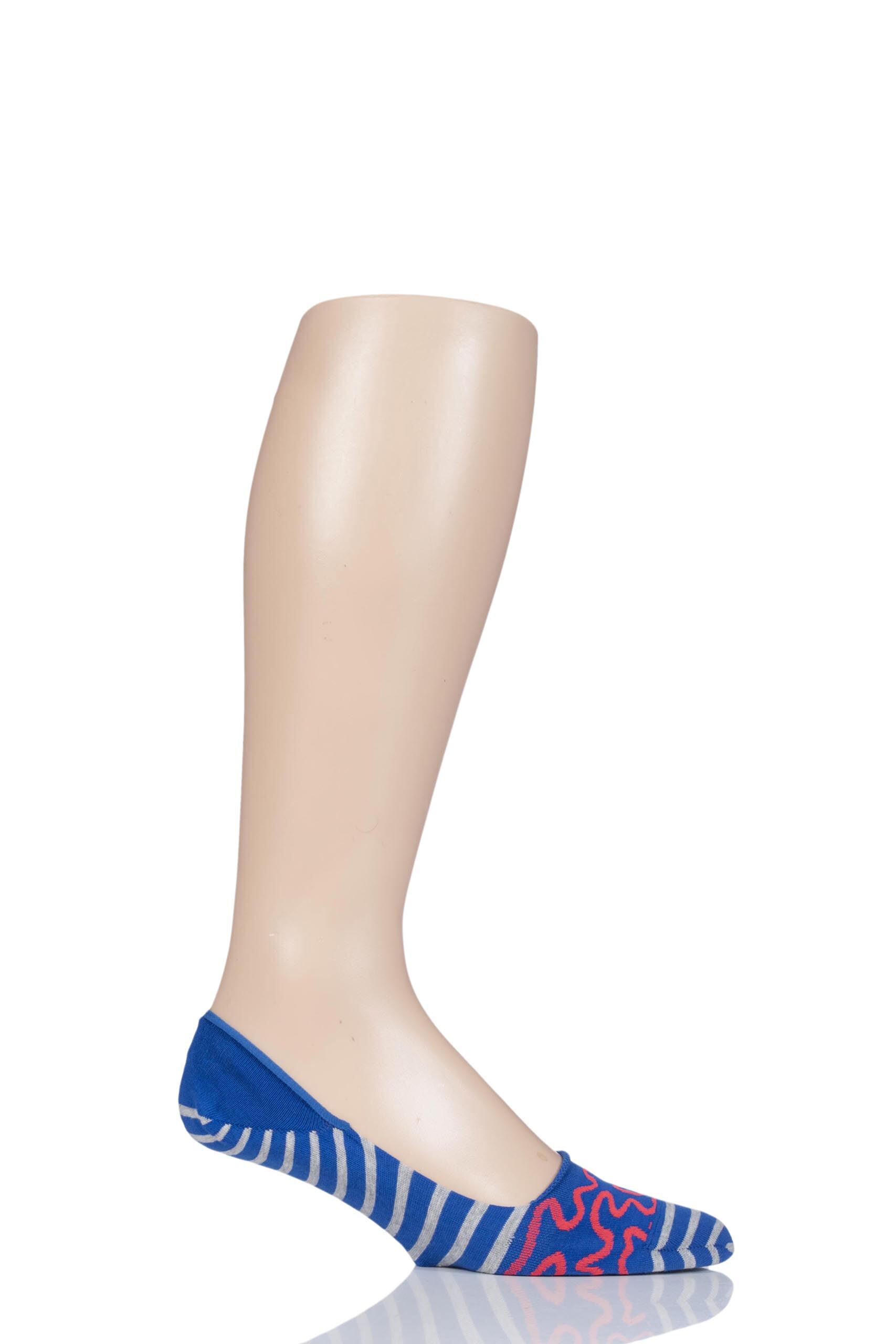 Image of 1 Pair Blue Brain Striped Invisble Cotton Socks Men's 7-8 Mens - Burlington