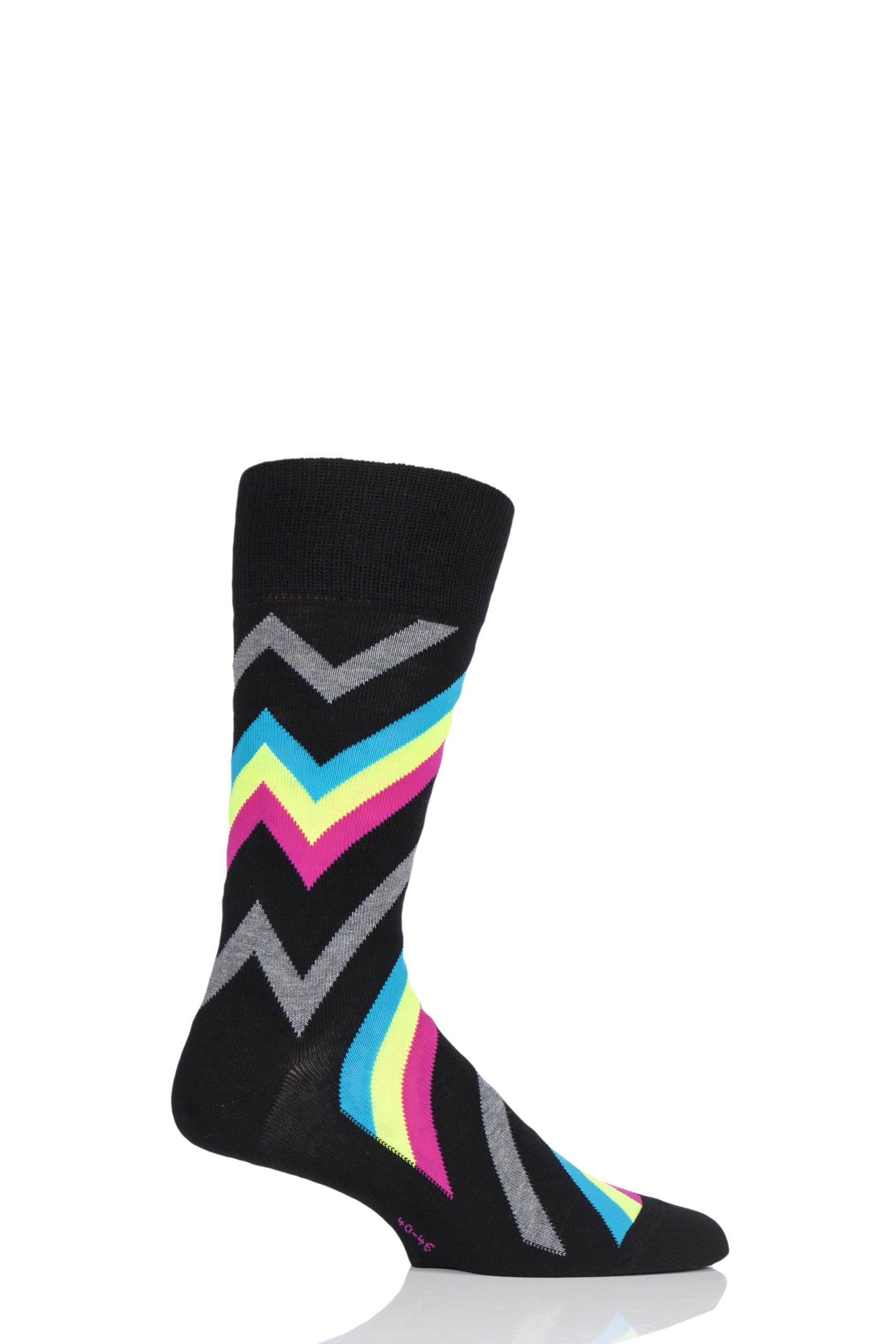 Image of 1 Pair Black Zig Zag Stripe Cotton Socks Men's 6.5-11 Mens - Burlington