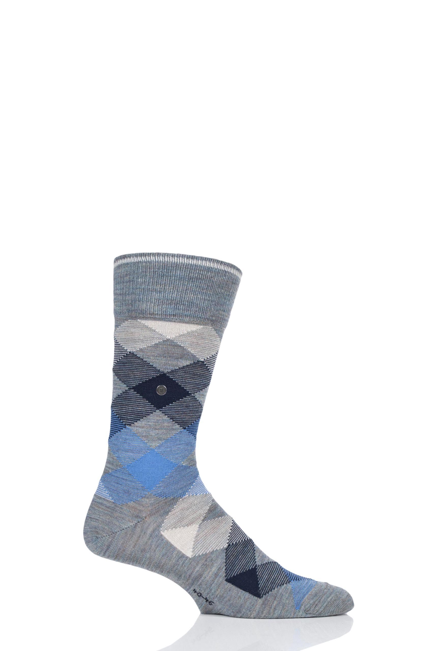 Image of 1 Pair Denim Newcastle Virgin Wool Tartan Socks Men's 6.5-11 Mens - Burlington