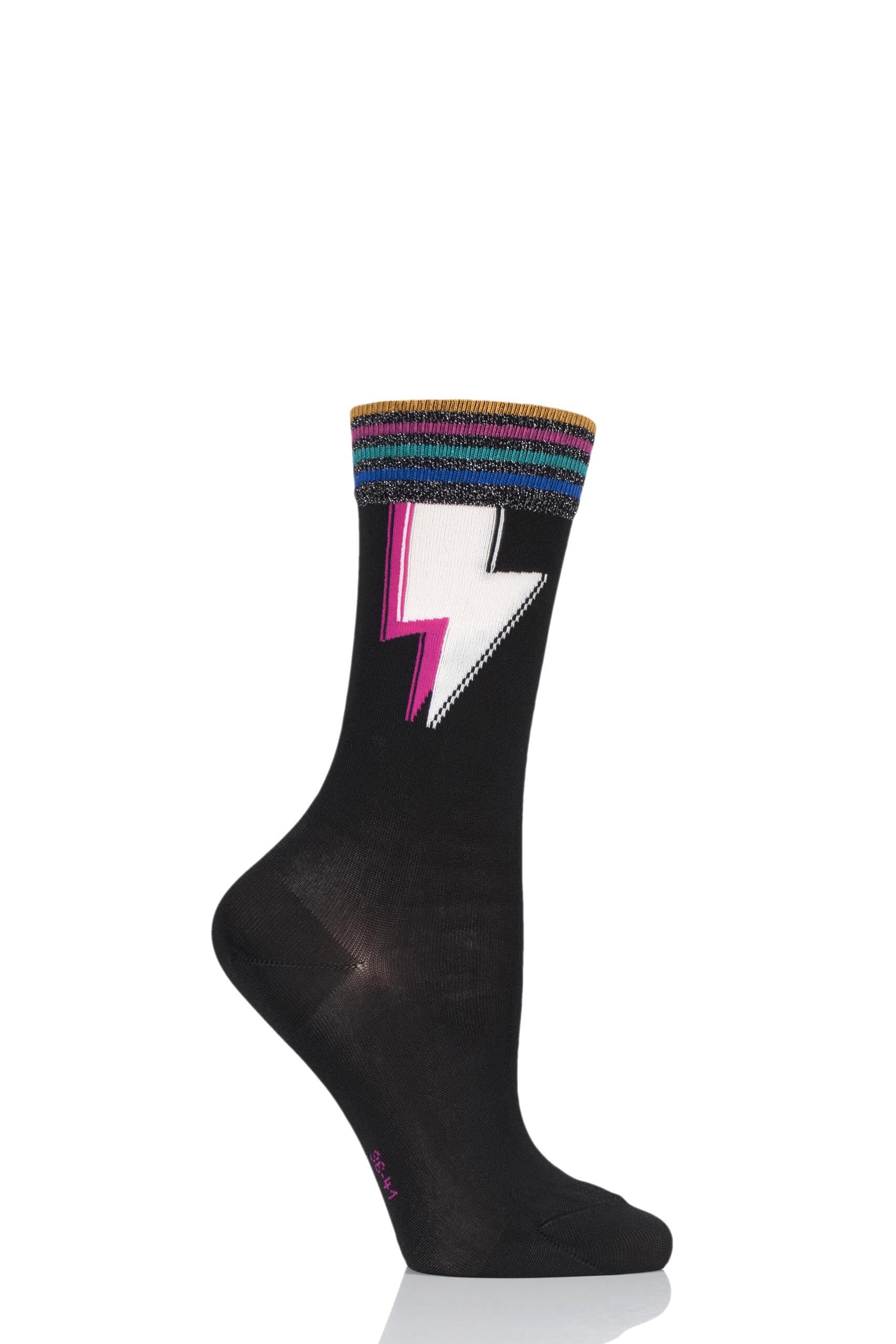 Image of 1 Pair Black Lightning Cotton Socks Ladies 3.5-7 Ladies - Burlington