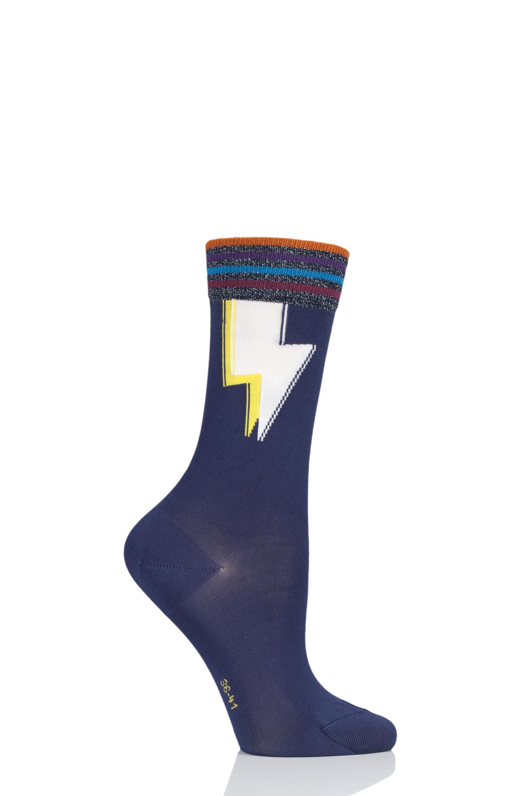 Image of 1 Pair Blue Lightning Cotton Socks Ladies 3.5-7 Ladies - Burlington