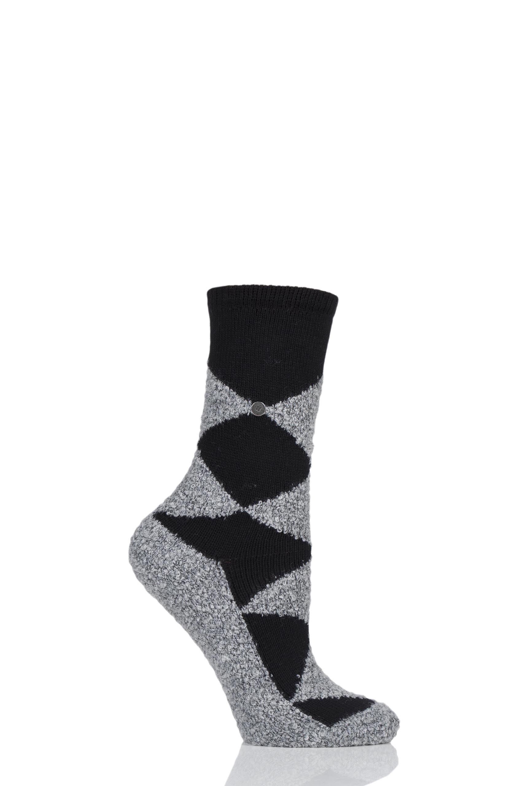 Image of 1 Pair Black Fringes Fluffy Argyle Socks Ladies 3.5-7 Ladies - Burlington