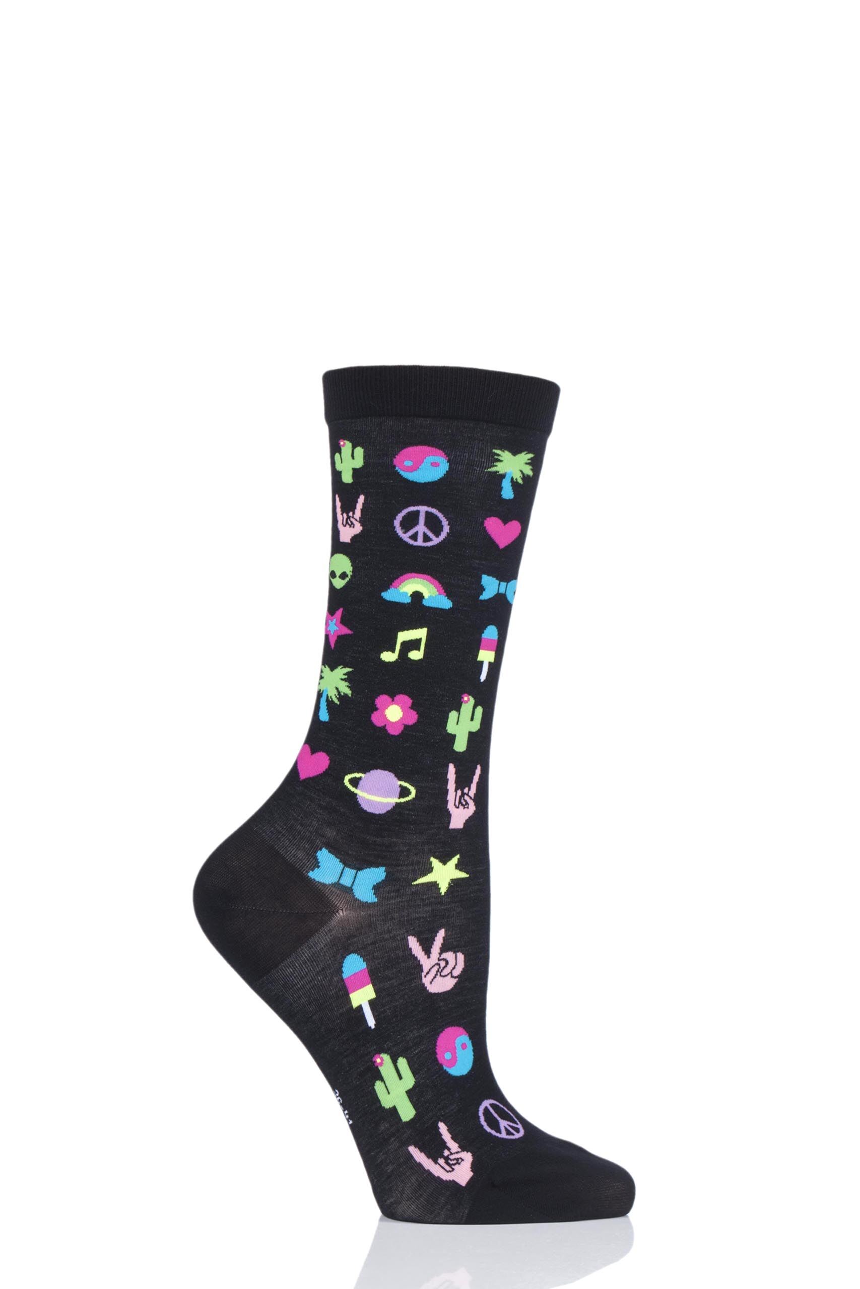 Image of 1 Pair Black Festival Fun Cotton Socks Ladies 3.5-7 Ladies - Burlington