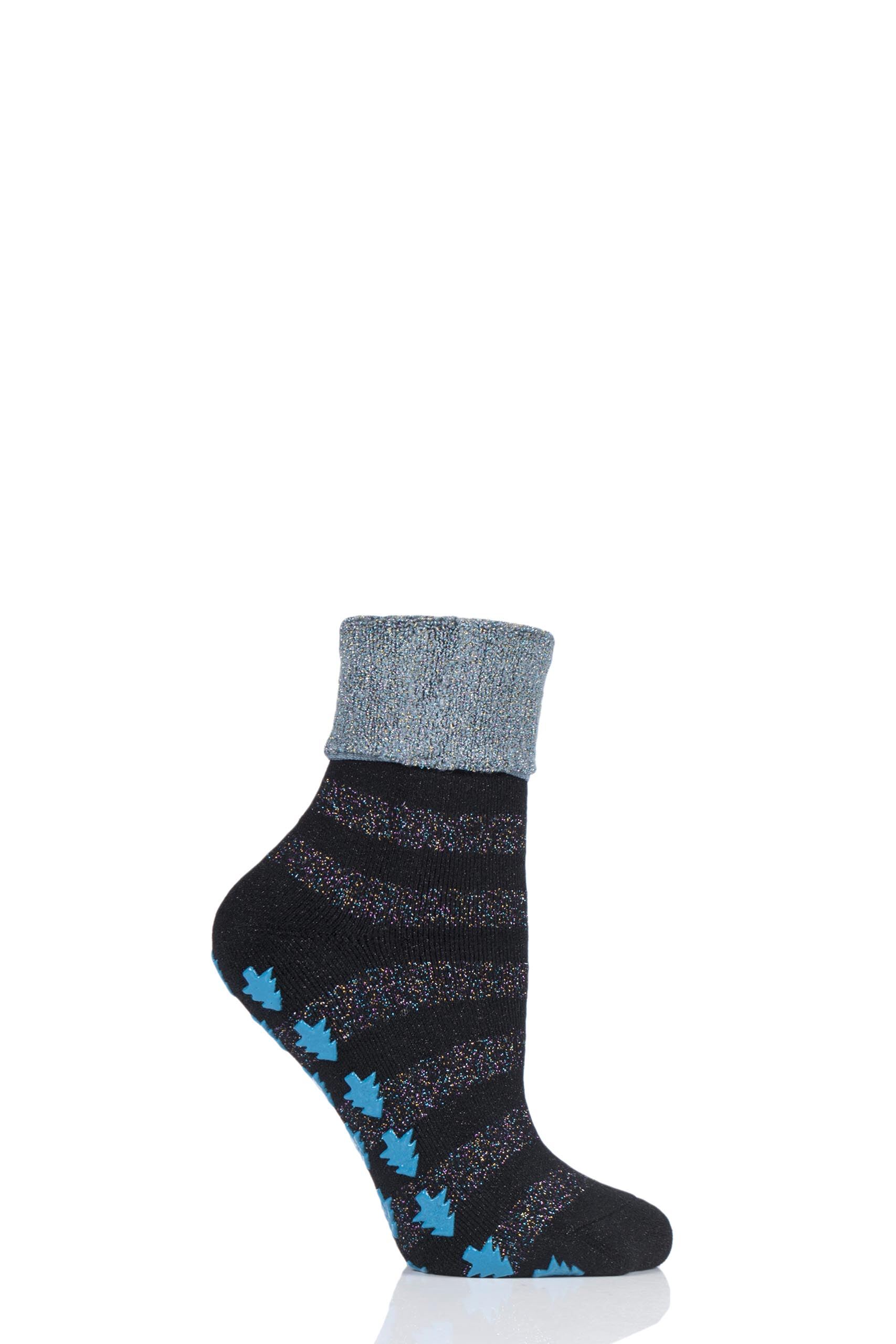 Image of 1 Pair Black Christmas Lurex Stripe Gripper Socks Ladies 3.5-7.5 Ladies - Burlington