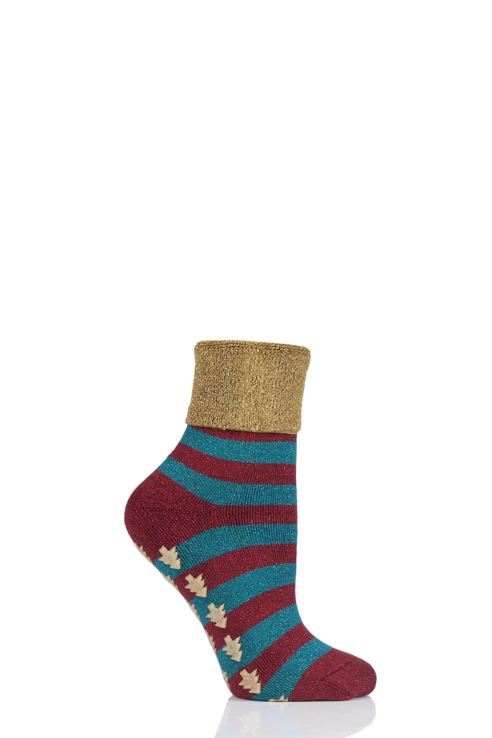 Image of 1 Pair Assorted Christmas Lurex Stripe Gripper Socks Ladies 3.5-7.5 Ladies - Burlington