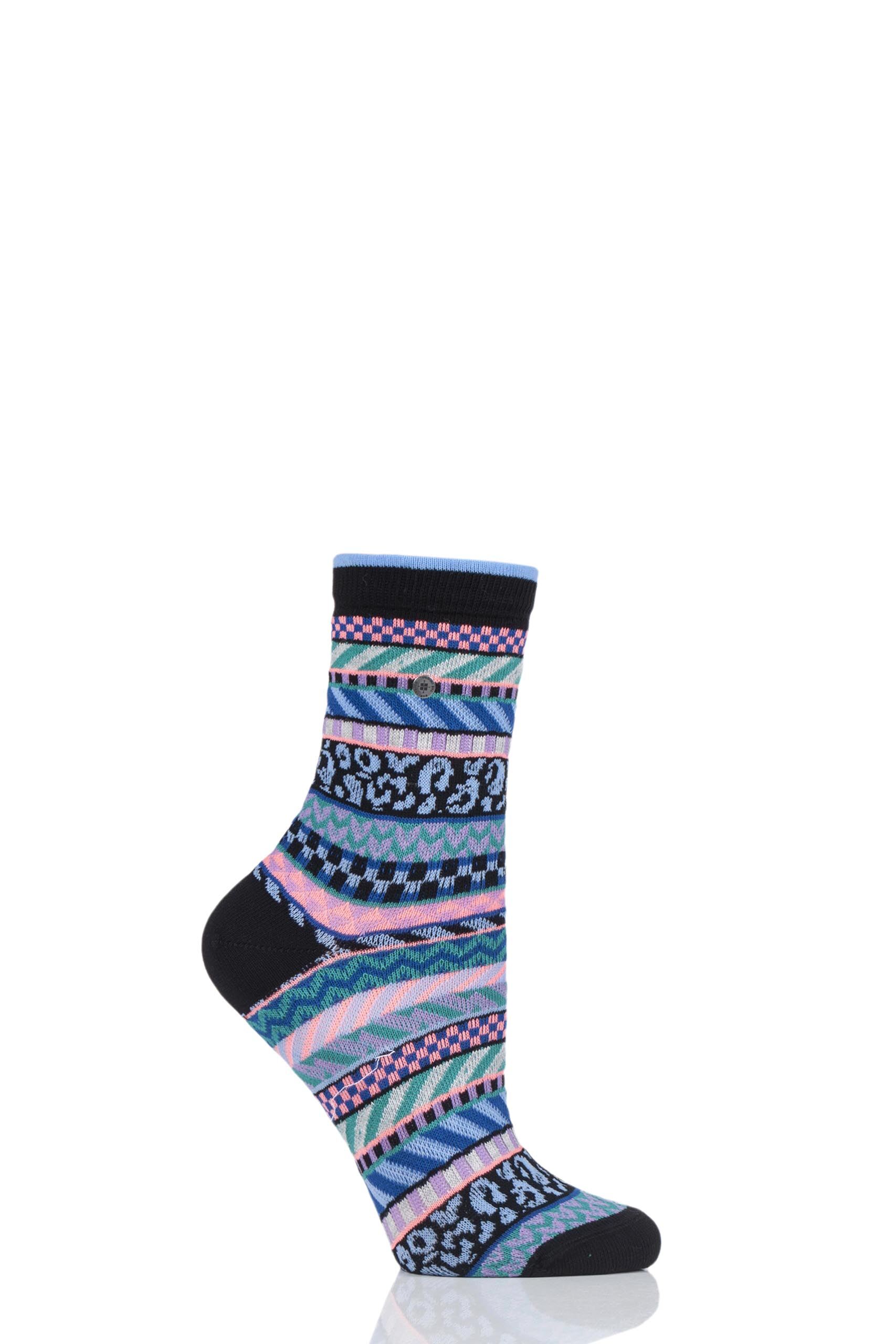 Image of 1 Pair Black Summer Fair Isle Cotton Socks Ladies 3.5-7 Ladies - Burlington