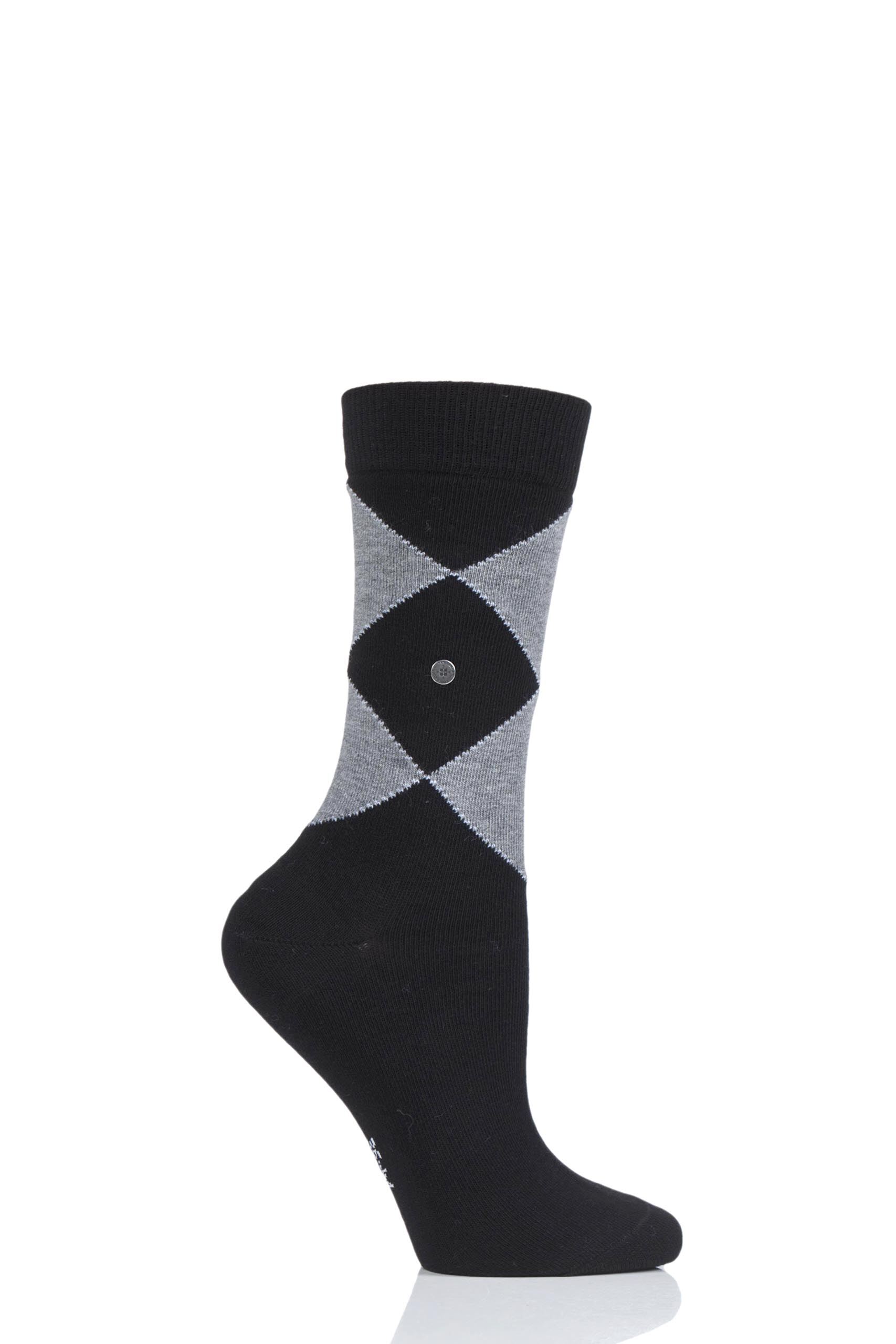 Image of 1 Pair Black Organic Cotton Argyle Socks Ladies 3.5-7 Ladies - Burlington