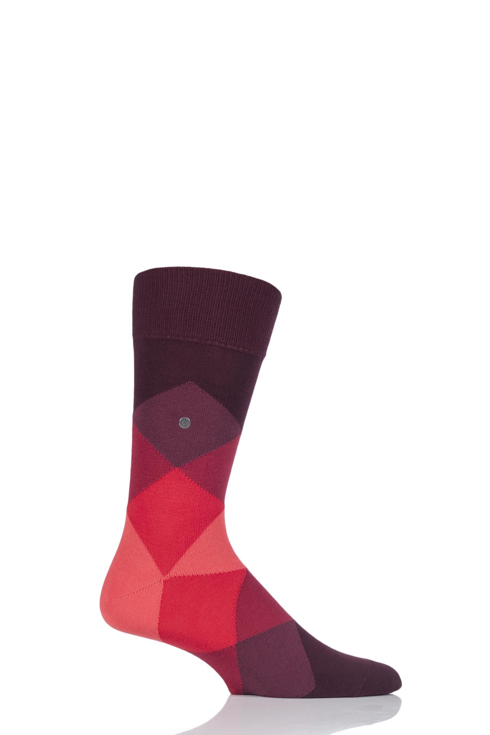 Image of 1 Pair Burgundy / Red Clyde Cotton All Over Blend Argyle Socks Men's 6.5-11 Mens - Burlington
