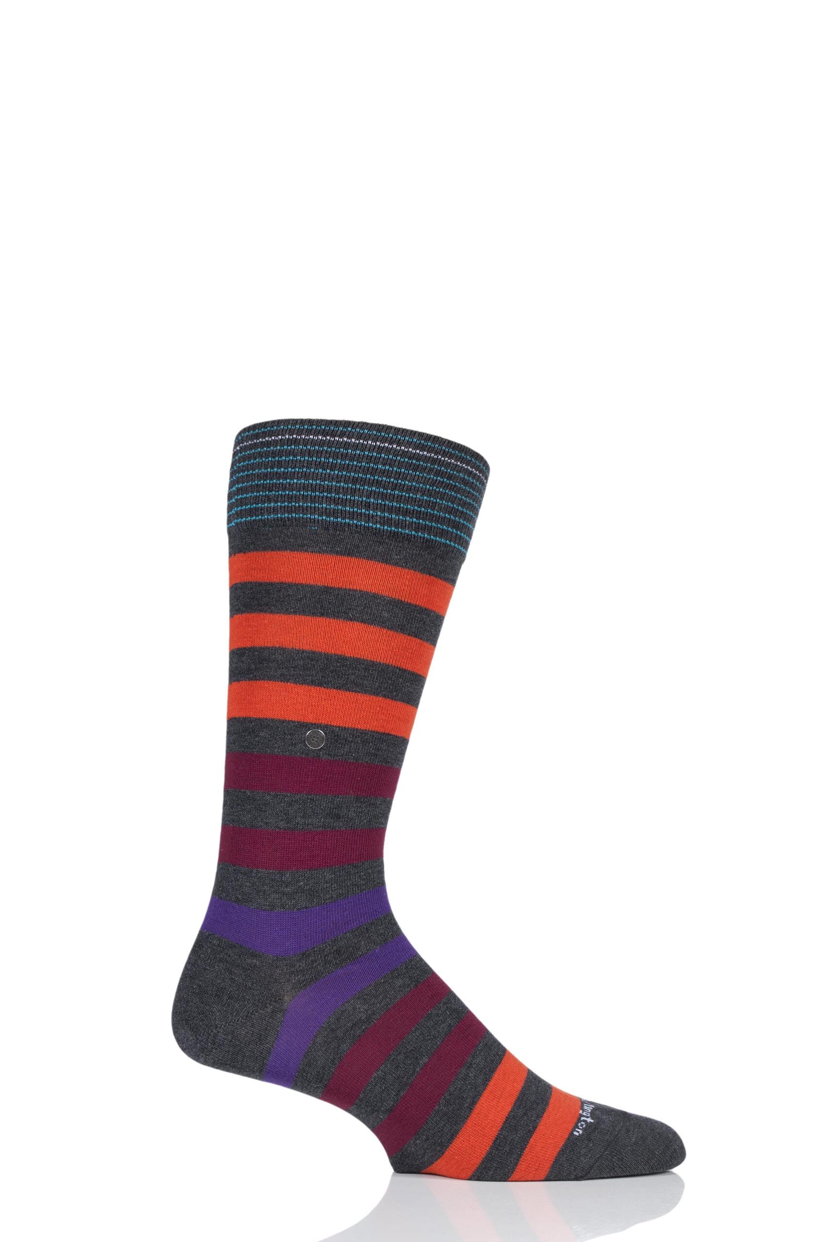 Image of 1 Pair Charcoal Blackpool Multi Striped Cotton Socks Men's 6.5-11 Mens - Burlington