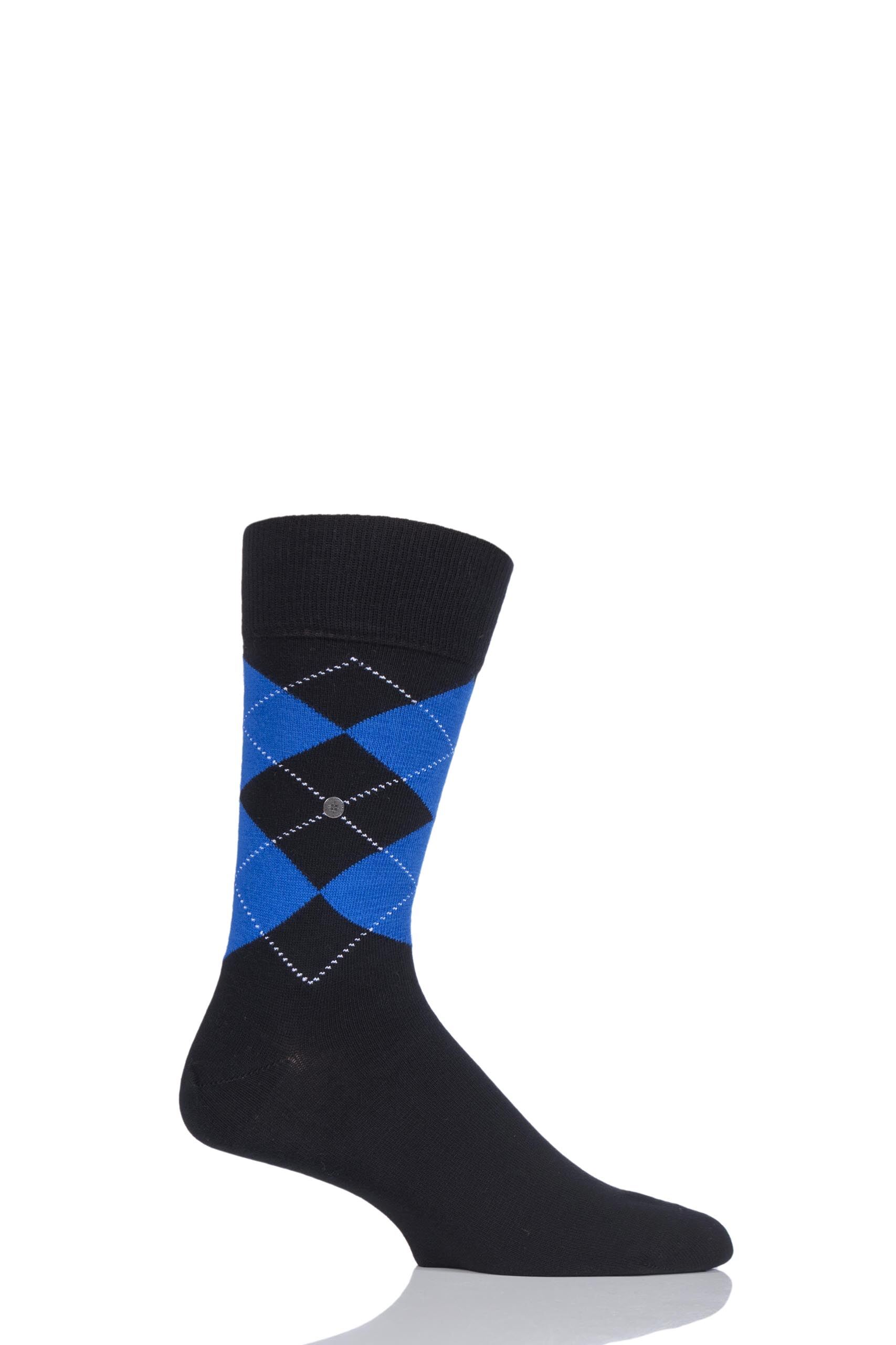 Image of 1 Pair Black / Blue King Argyle Cotton Socks Men's 6.5-11 Mens - Burlington