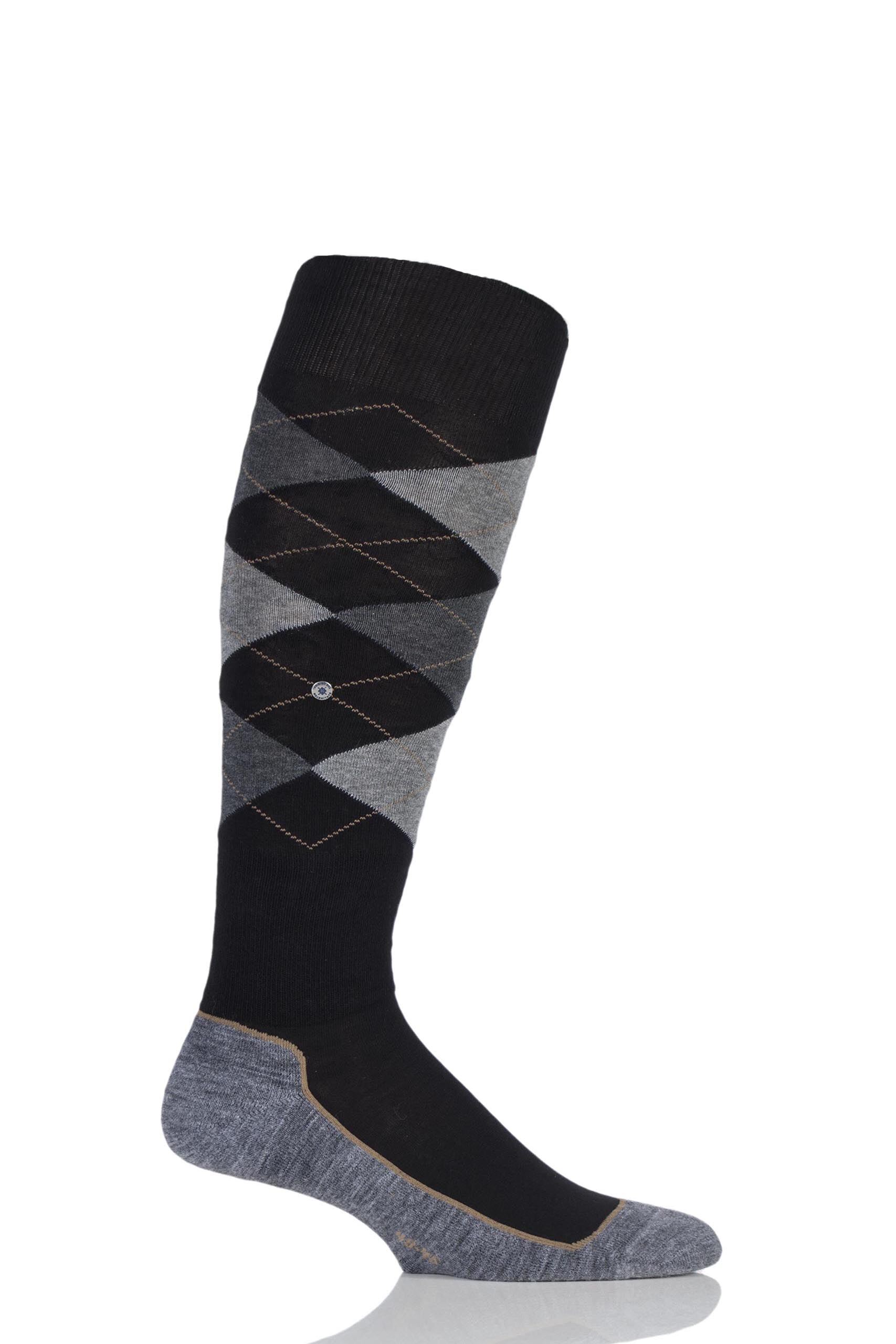 Image of 1 Pair Black / White / Grey Hackney Riding Knee High Socks Men's 6.5-11 Mens - Burlington