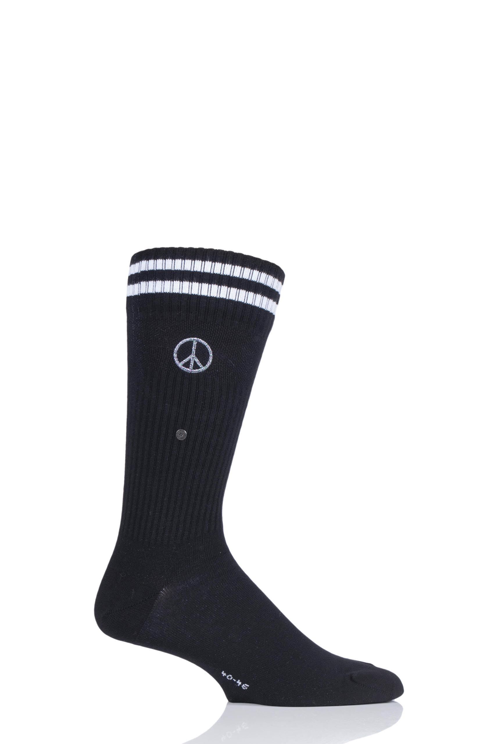 Image of 1 Pair Black Peace Man Cotton Socks Men's 6.5-11 Mens - Burlington