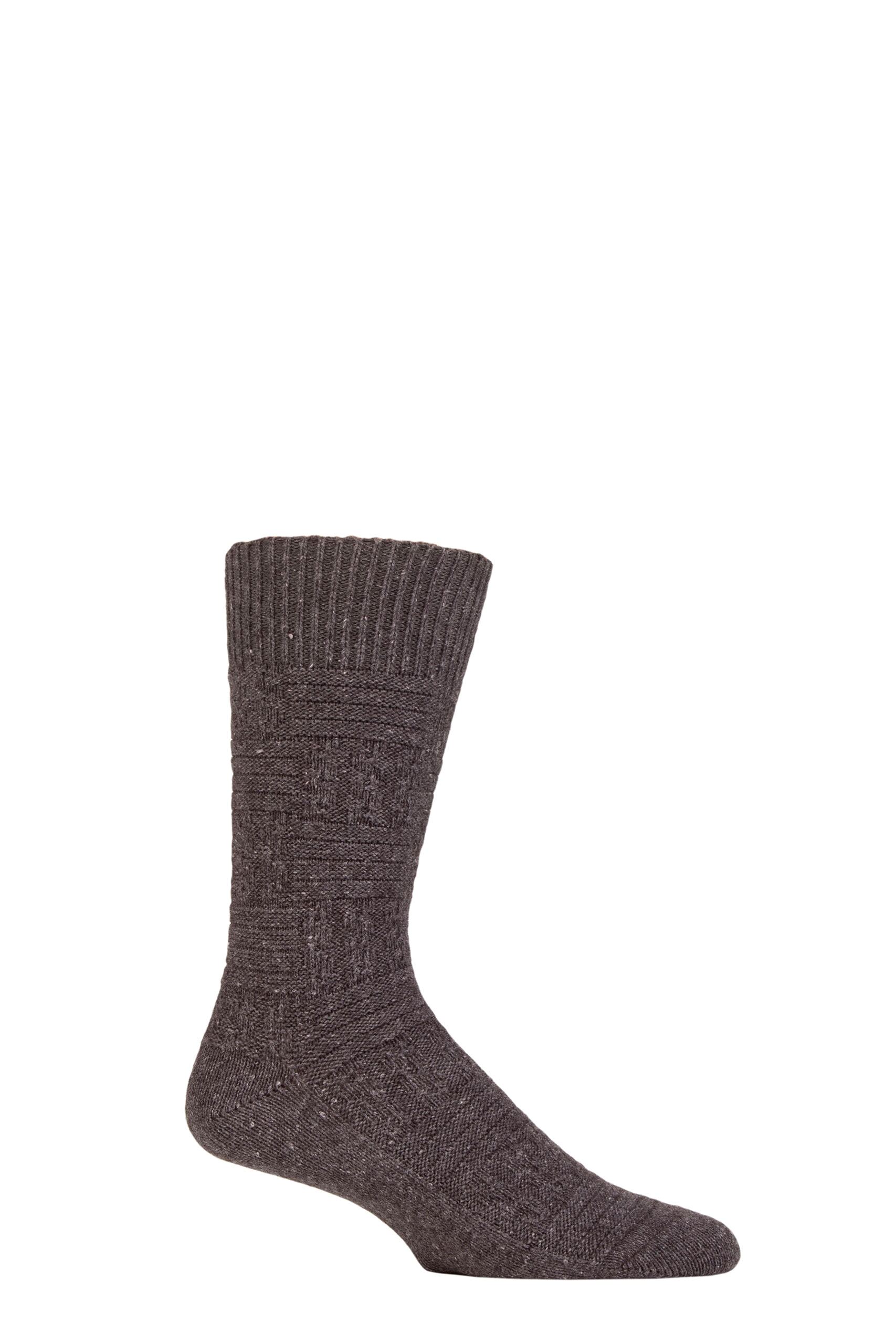 Mens 1 Pair Burlington Structured Wool and Cotton Boot Socks Brown 6.5-11 Mens