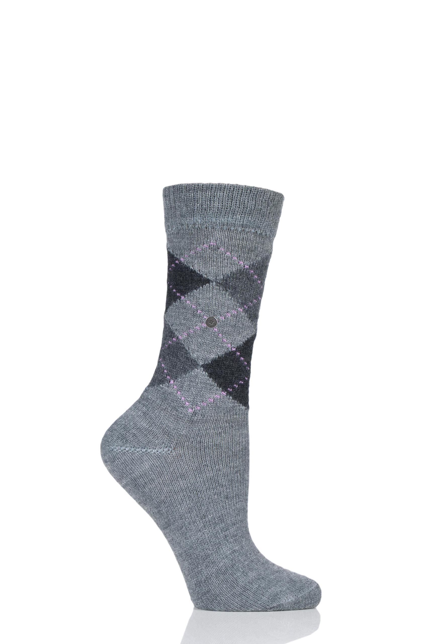 Image of 1 Pair Charcoal Whitby Extra Soft Argyle Socks Ladies 3.5-7 Ladies - Burlington