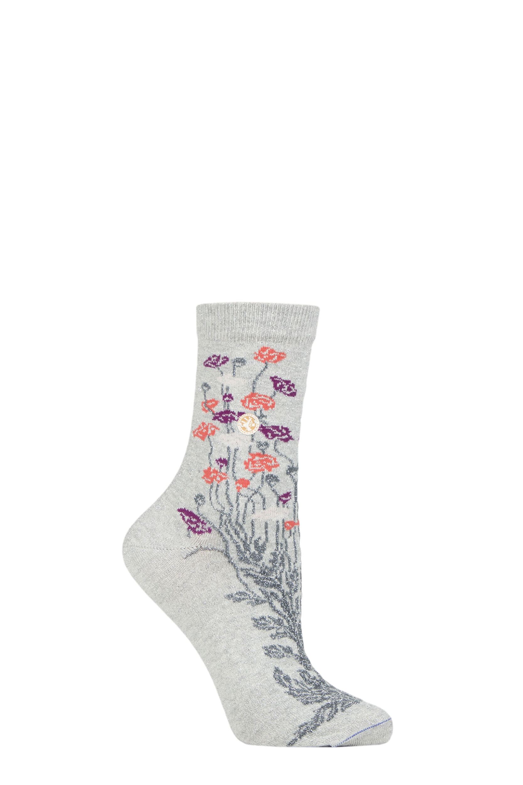 Women's 1 Pair Birkenstock Cotton Bling Flower Pattern Socks Light Grey 3.5-5 Ladies