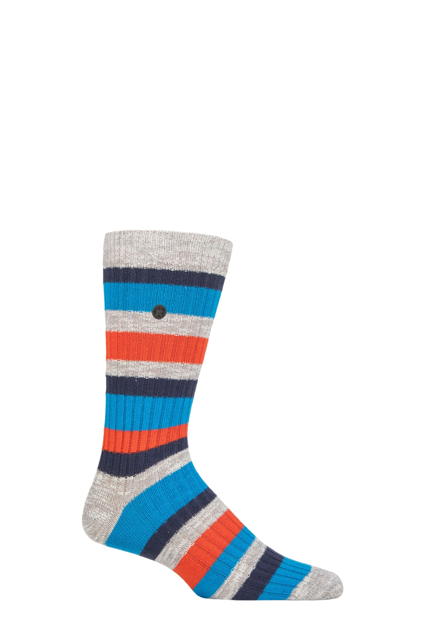 Mens 1 Pair Birkenstock Slub Striped Cotton Socks Grey Melange 8-9.5 Mens