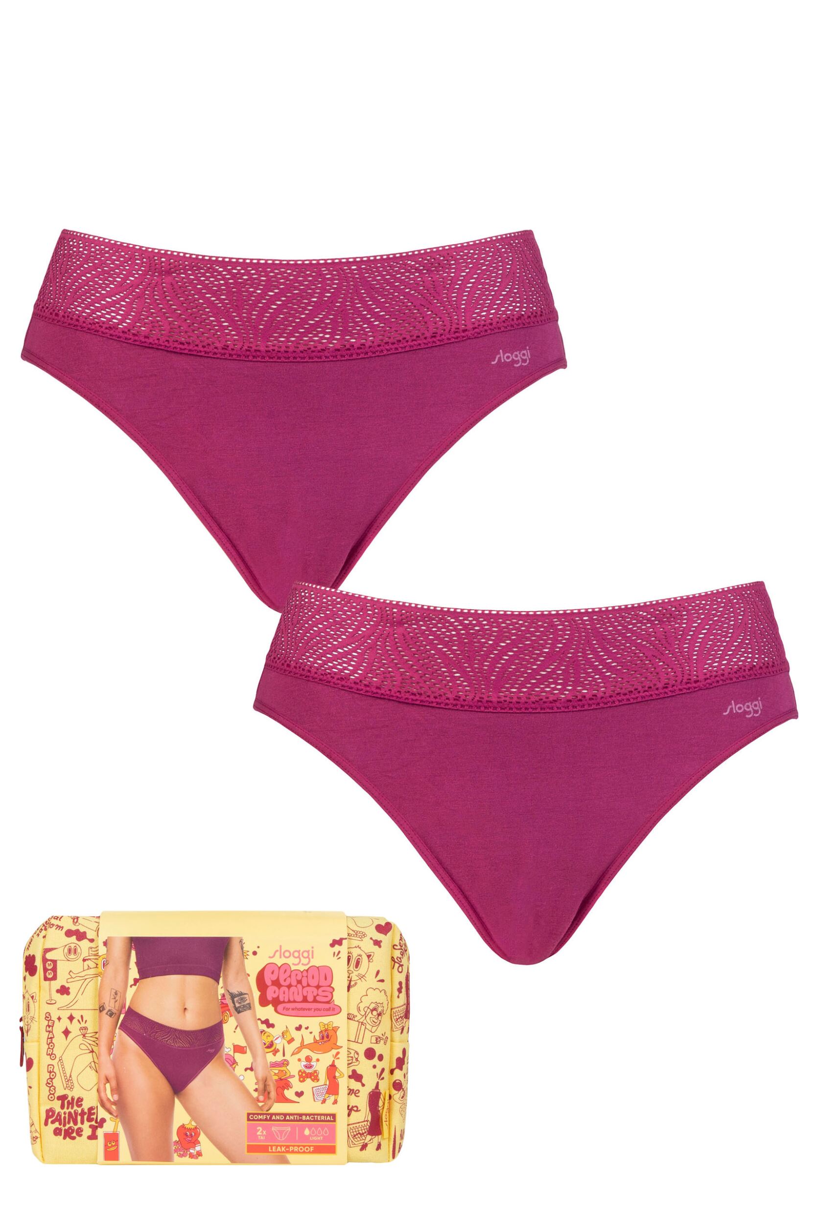 Women's 2 Pack Sloggi Period Pants Tai Light Wine Extra Small