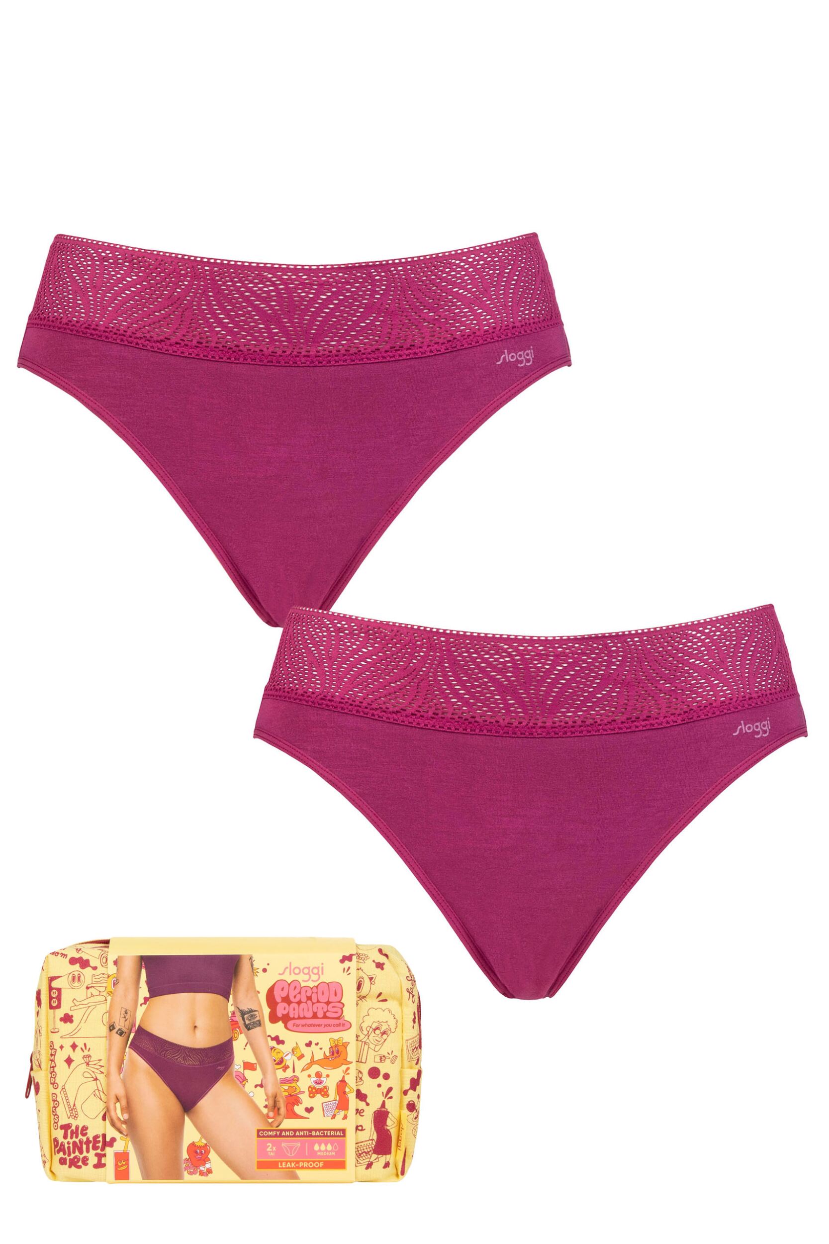 Women's 2 Pack Sloggi Period Pants Tai Medium Wine Small