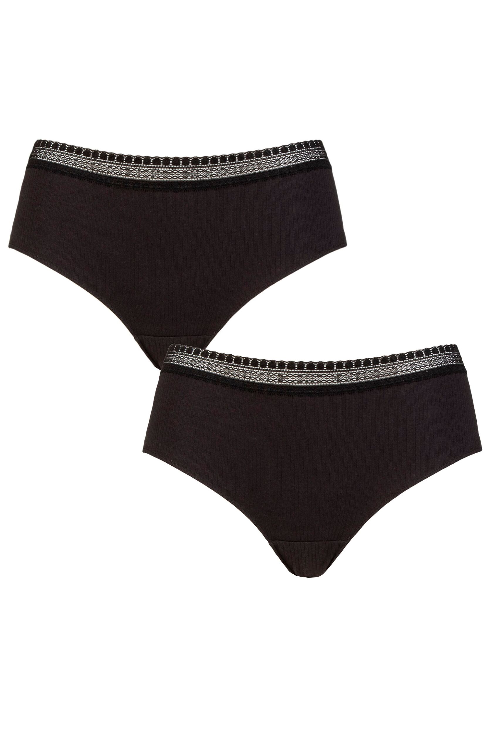 Women's 2 Pack Sloggi GO Ribbed Hipster Briefs Black Extra Small