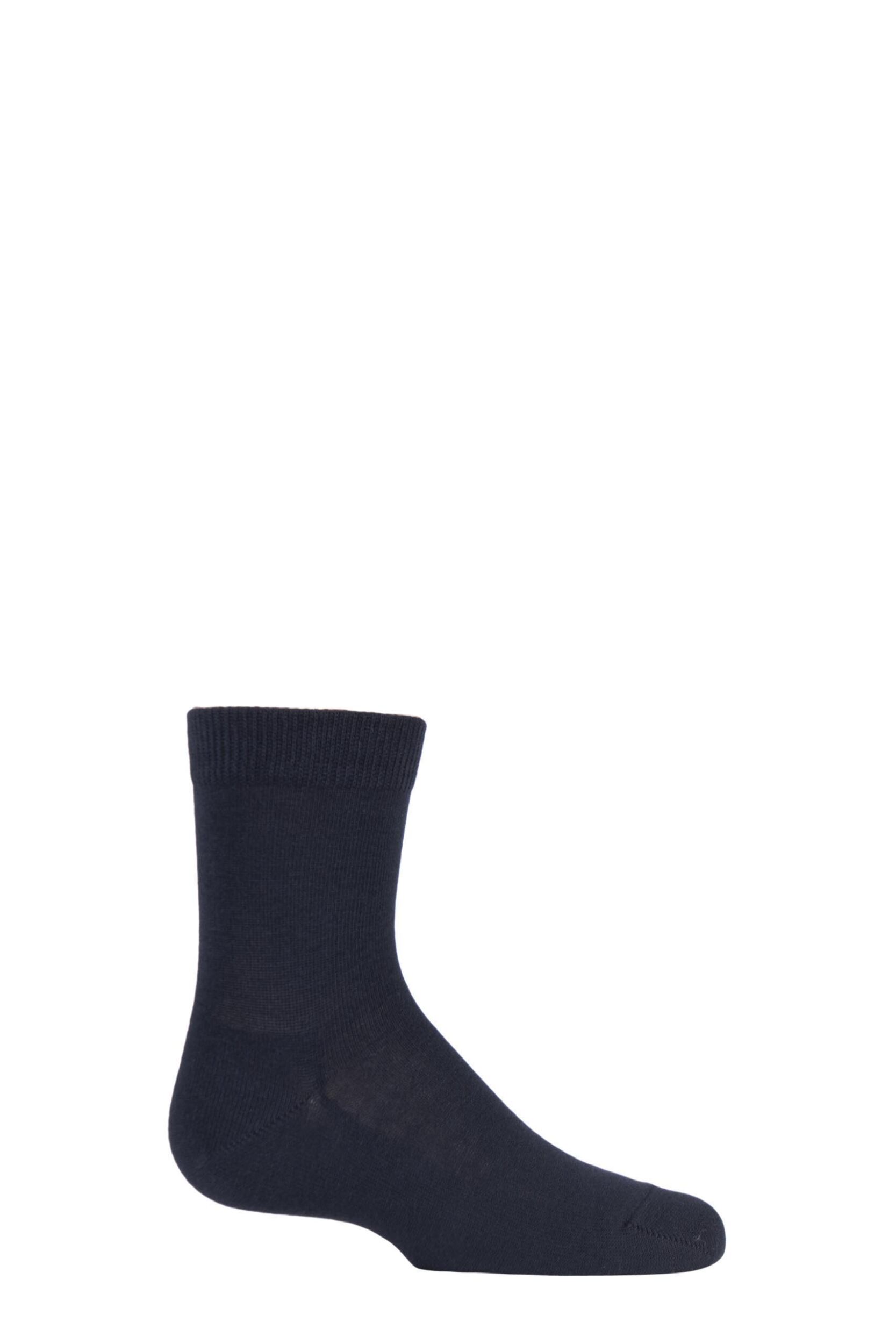 1 Pair Dark Marine Back to School Plain Cotton Socks Kids Unisex 9-11.5 Kids (4-6 Years) - Falke