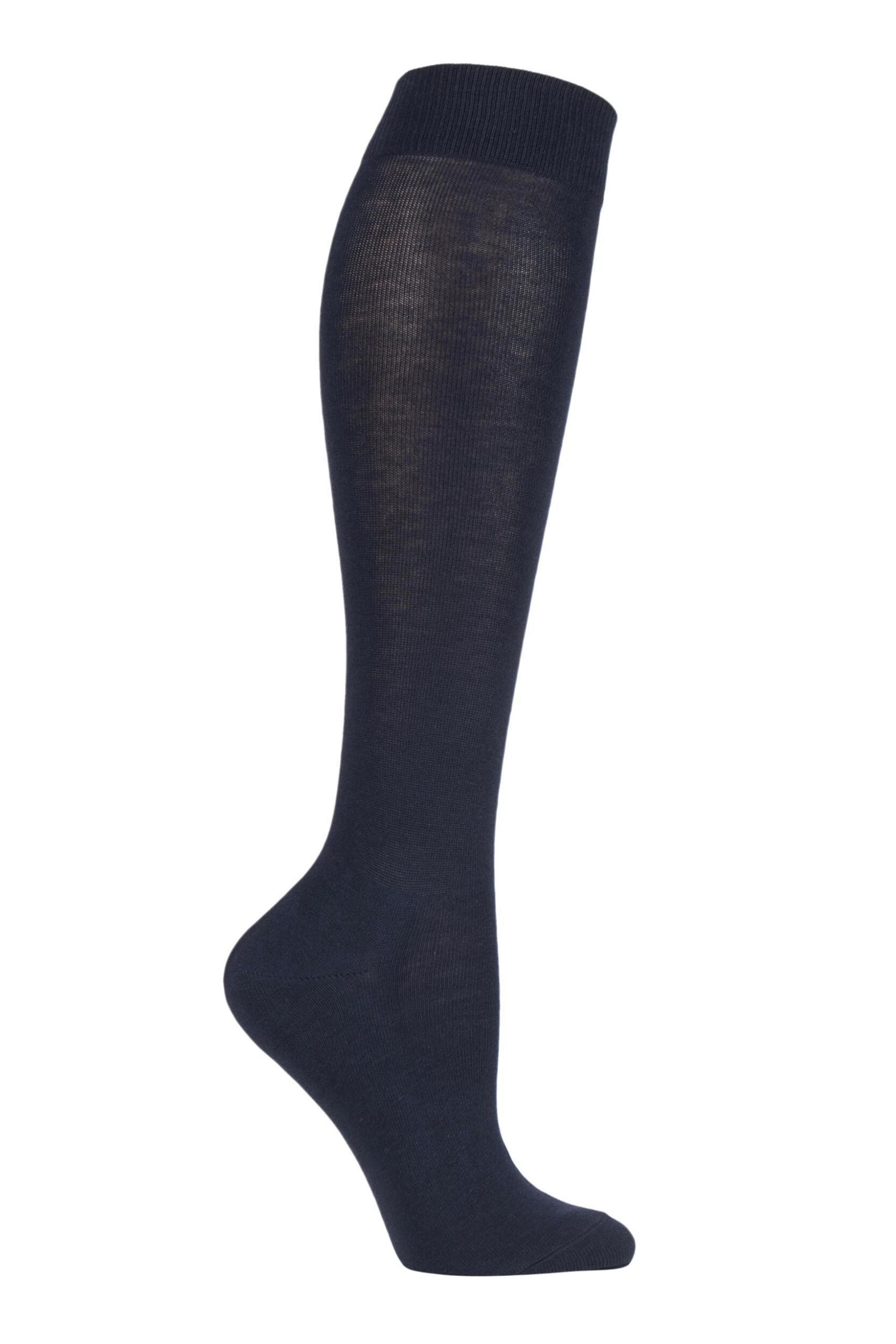 1 Pair Dark Marine Back to School Plain Cotton Knee High Socks Girls 6-8.5 Kids (1-3 Years) - Falke
