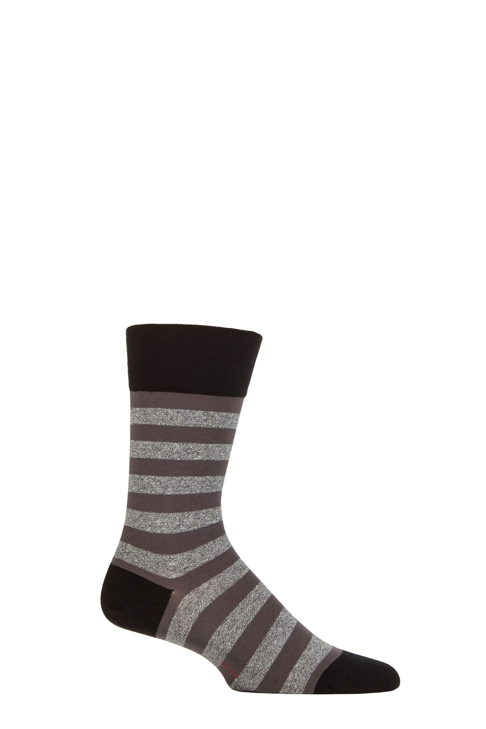 Image of Mens 1 Pair Falke Sensitive London Striped Cotton Socks Black / Grey 11.5-14.5 Mens