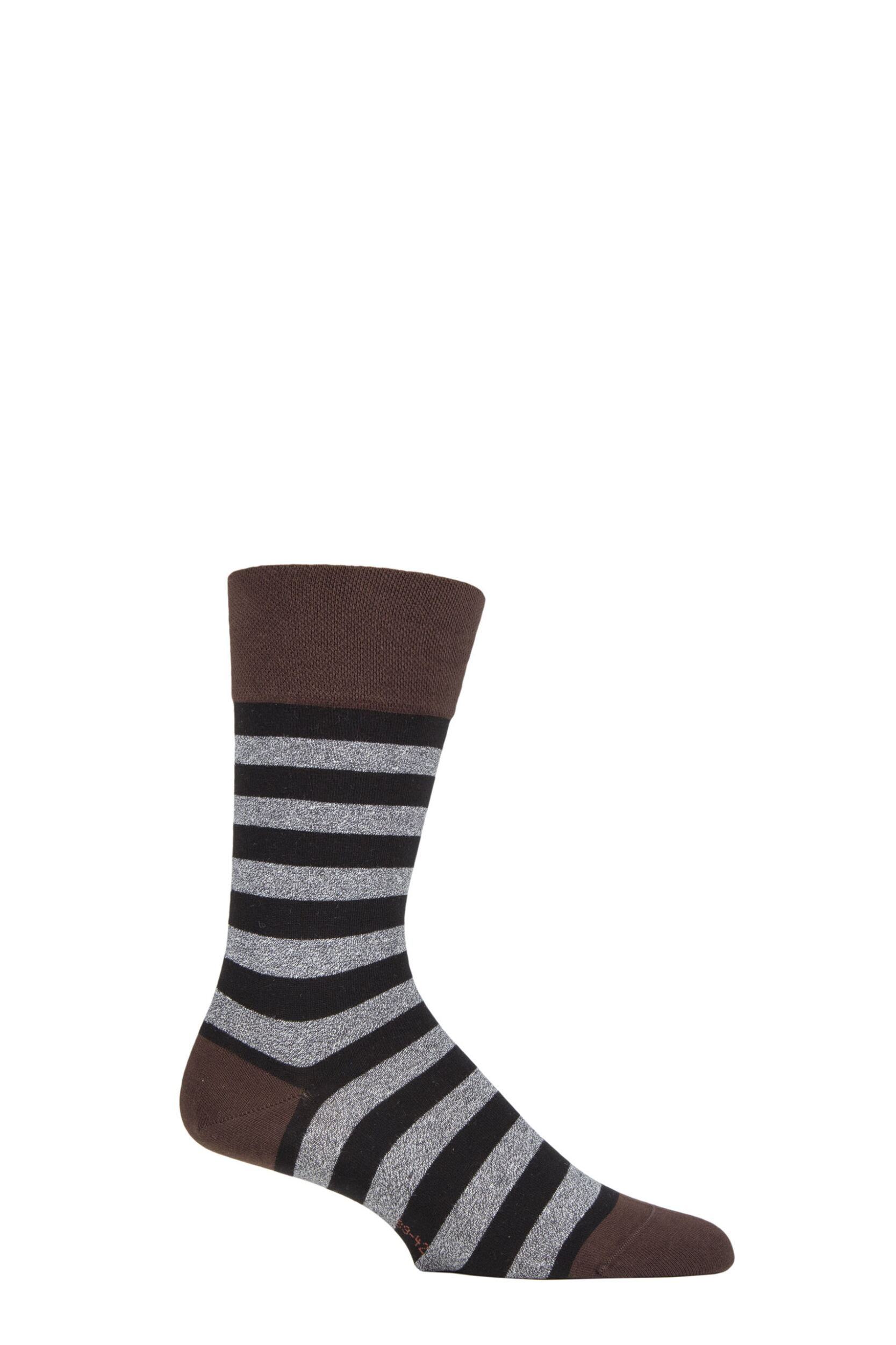 Mens 1 Pair Falke Sensitive London Striped Cotton Socks Black / Brown 8.5-11 Mens
