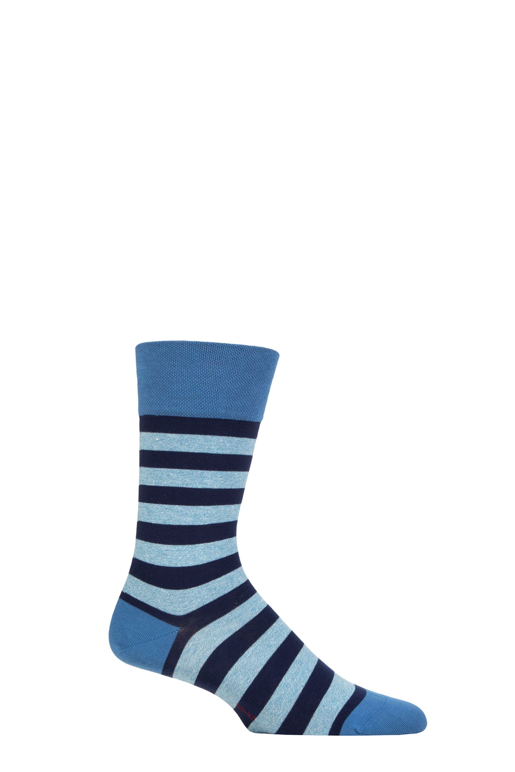 Mens 1 Pair Falke Sensitive London Striped Cotton Socks Bonnie Blue 5.5-8 Mens