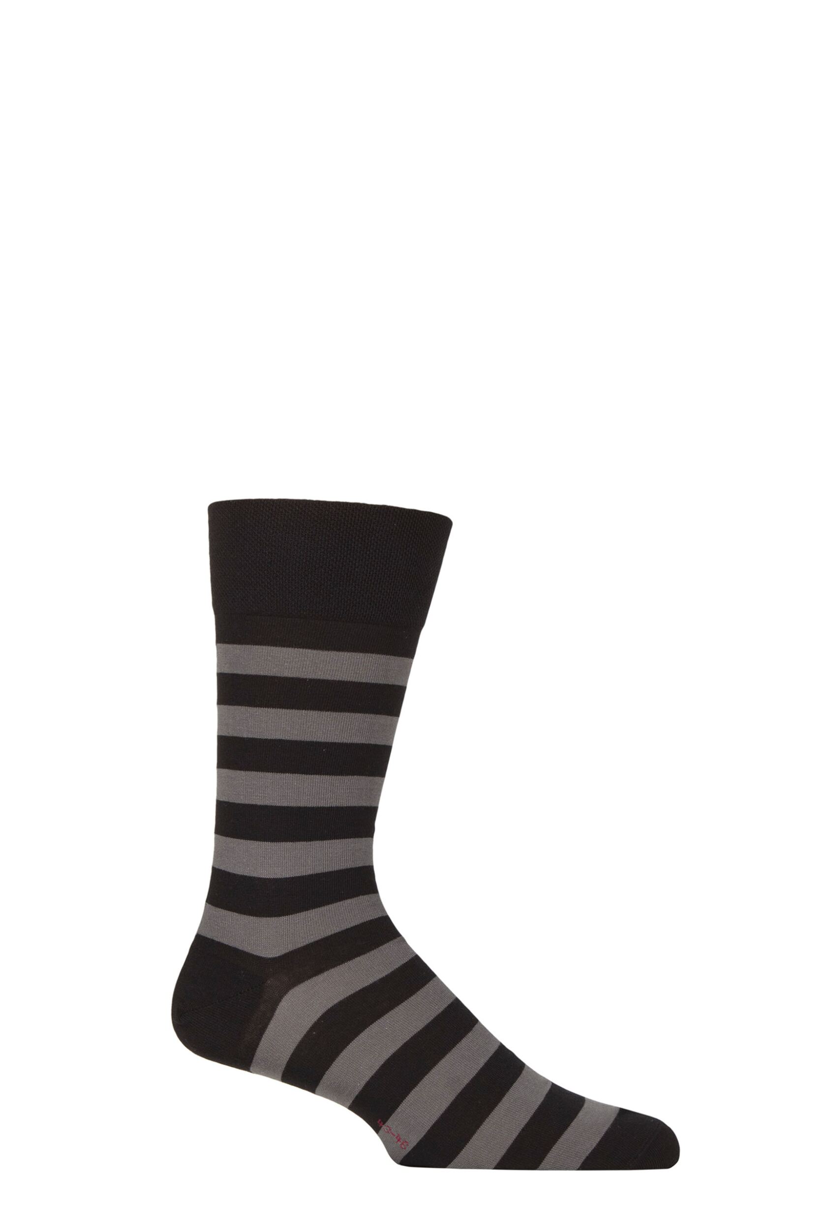 Image of Mens 1 Pair Falke Sensitive London Striped Cotton Socks Black 8.5-11 Mens