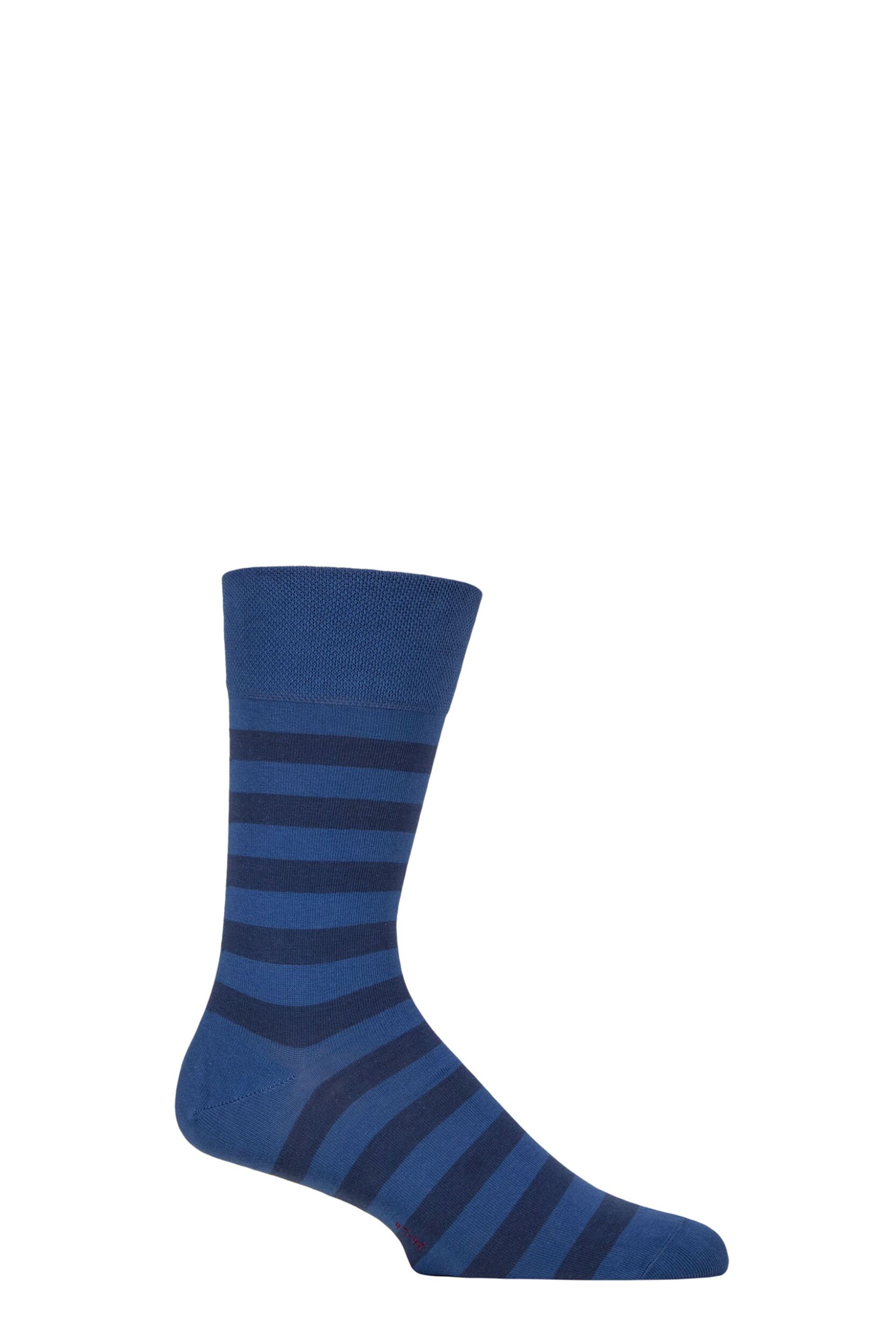 Image of Mens 1 Pair Falke Sensitive London Striped Cotton Socks Sapphire 11.5-14 Mens