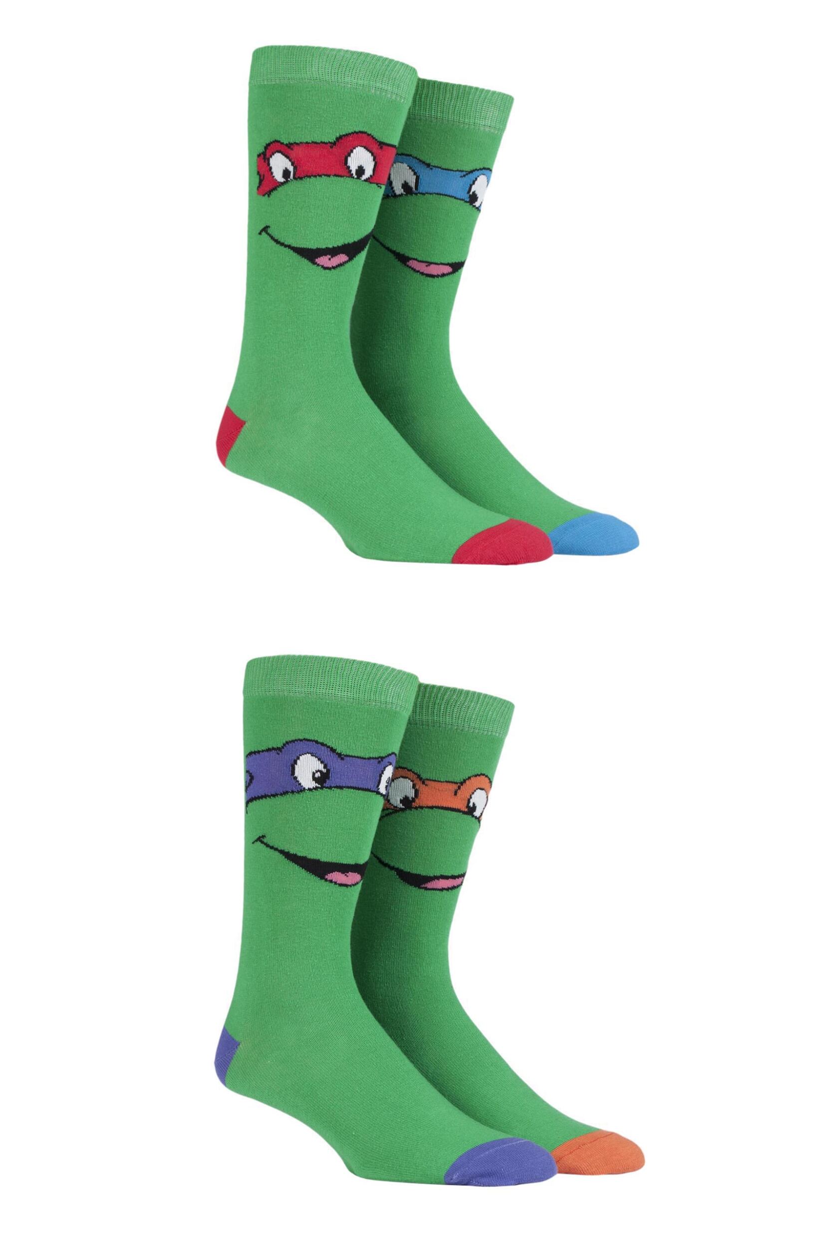 4 Pair Green Teenage Mutant Ninja Turtles Cotton Socks Men's 6-11 Mens - Film & TV Characters