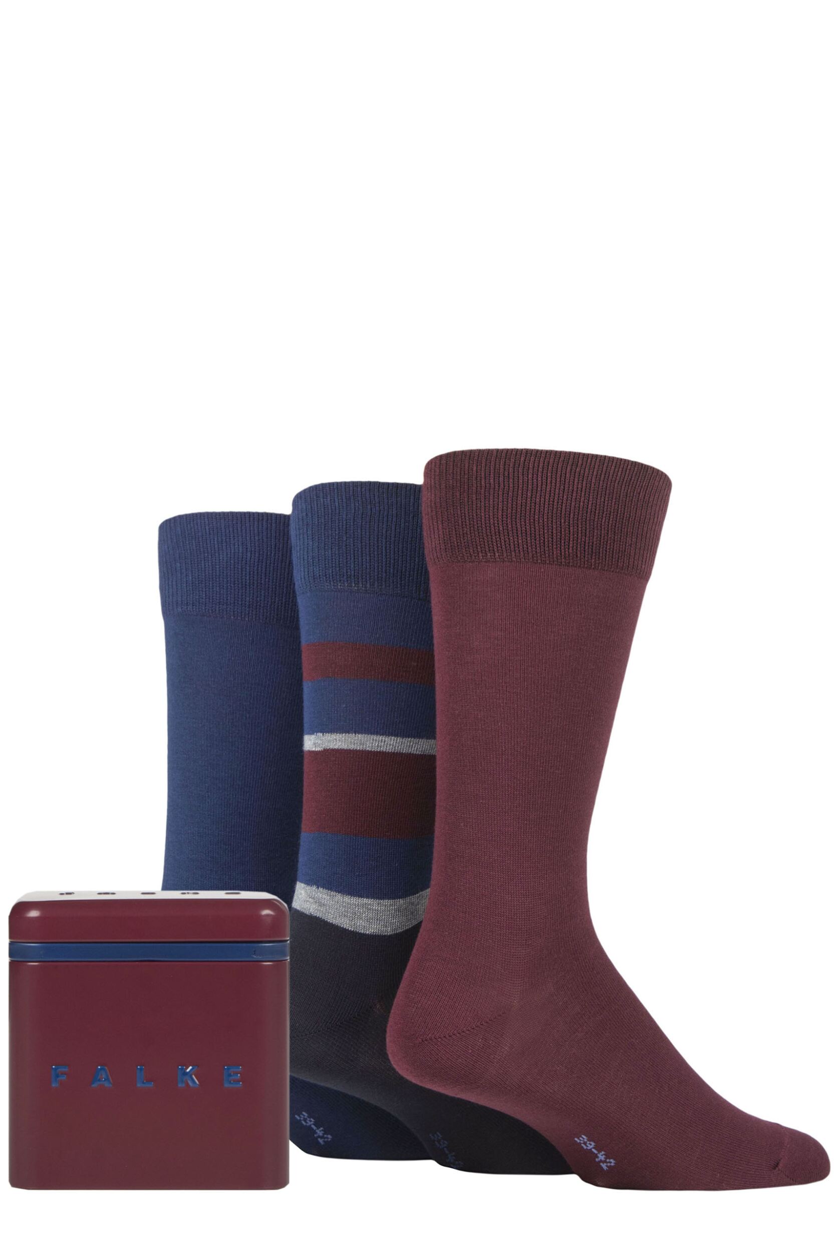 Mens 3 Pair Falke Gift Boxed Patterned Cotton Socks Plain / Stripe 8.5-11 Mens
