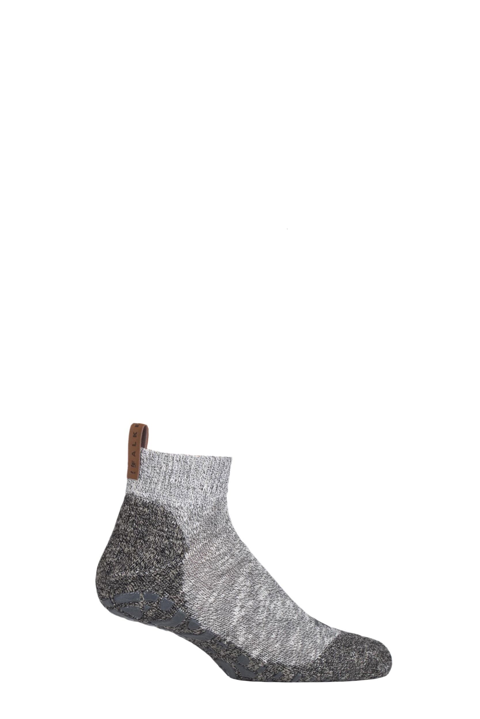 1 Pair Light Grey Melange Lodge Homepad Cotton Socks with Grips Men's 10-11 Mens - Falke