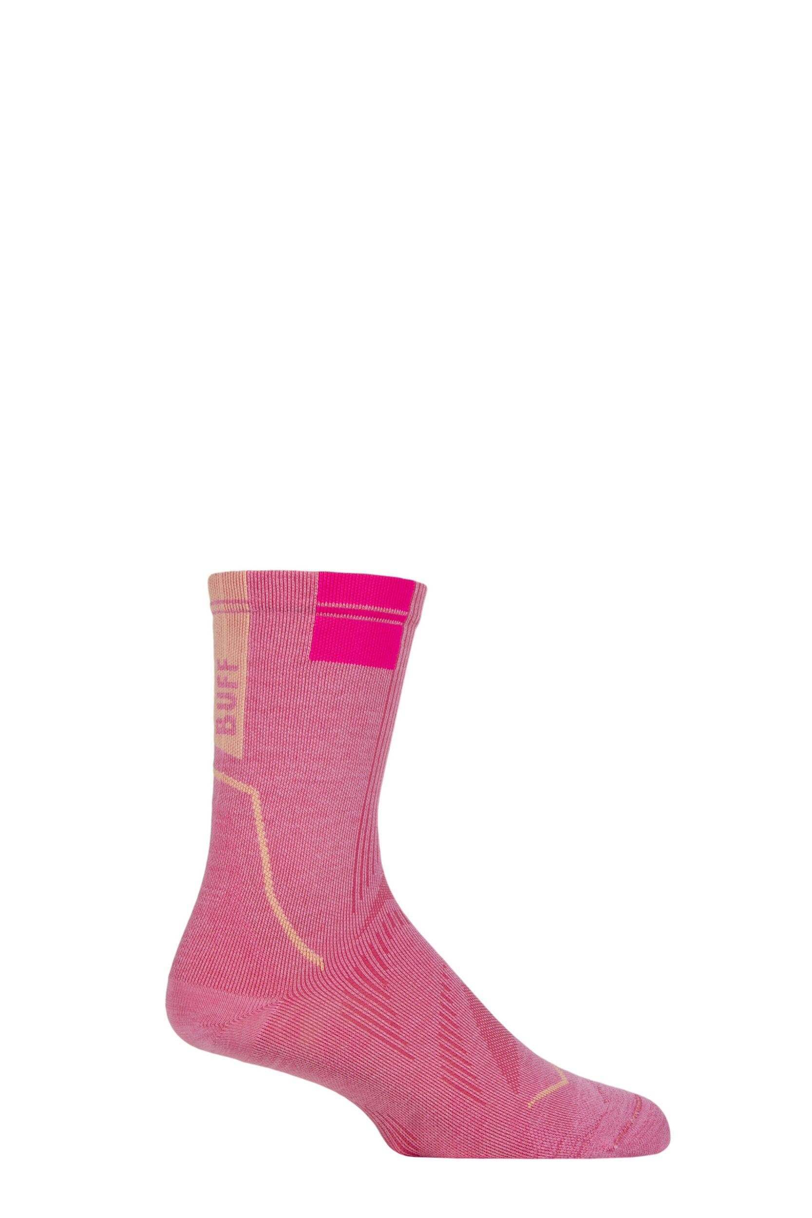 Mens and Women's 1 Pair BUFF Run COOLNET® Crew Length Socks Pink M