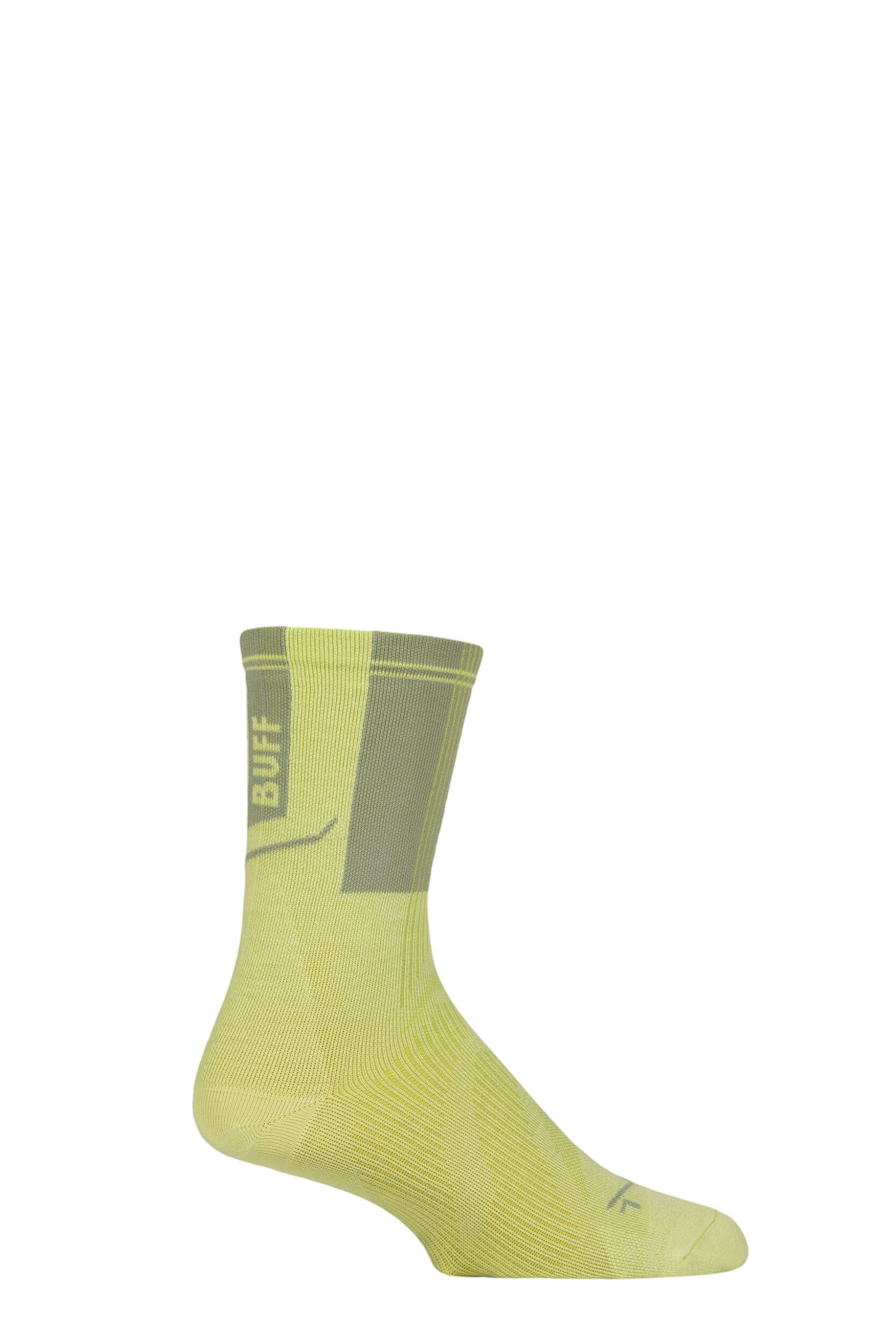 Mens and Women's 1 Pair BUFF Run COOLNET® Crew Length Socks Lime XL