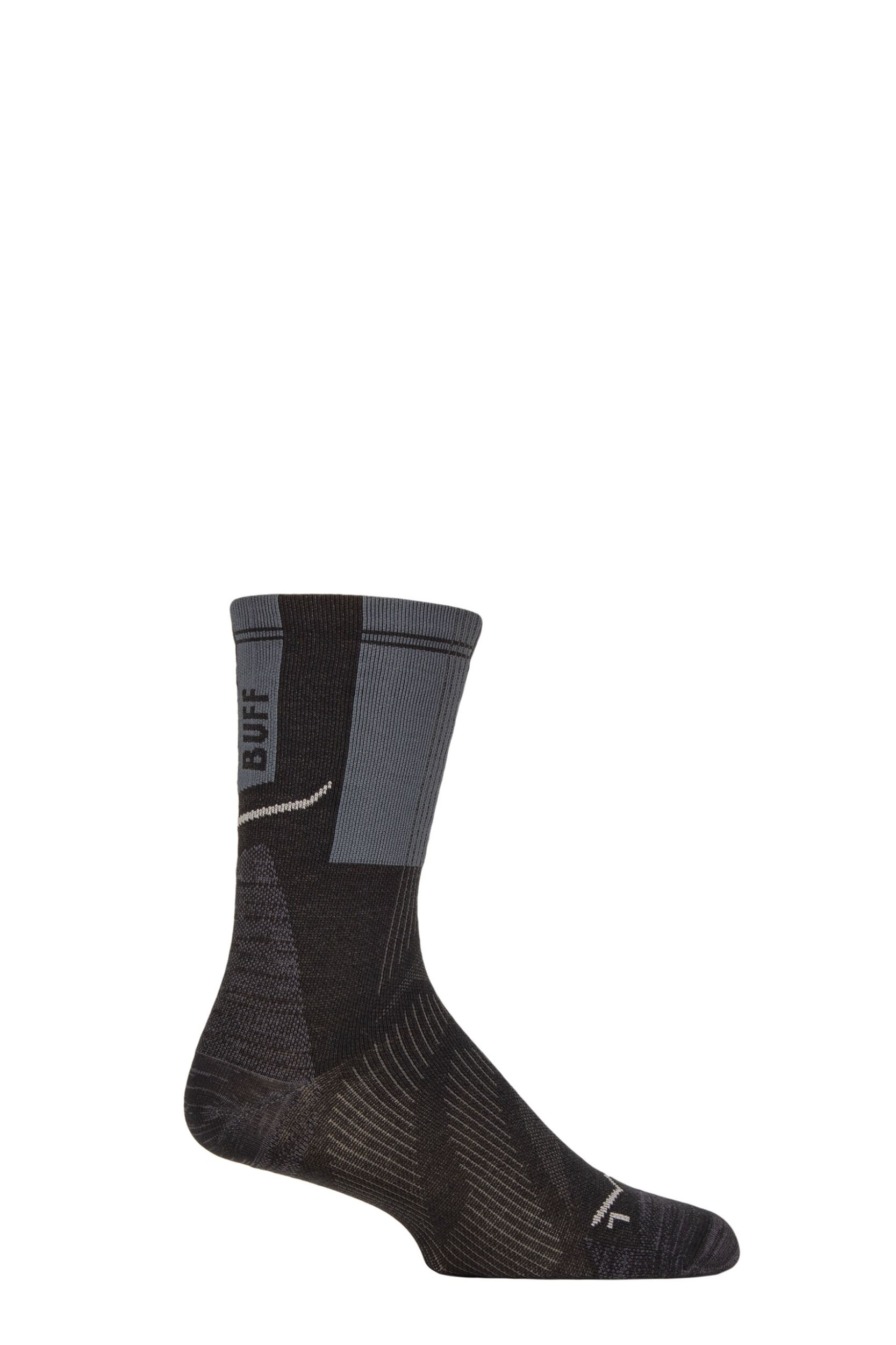 Mens and Women's 1 Pair BUFF Run COOLNET® Crew Length Socks Black M