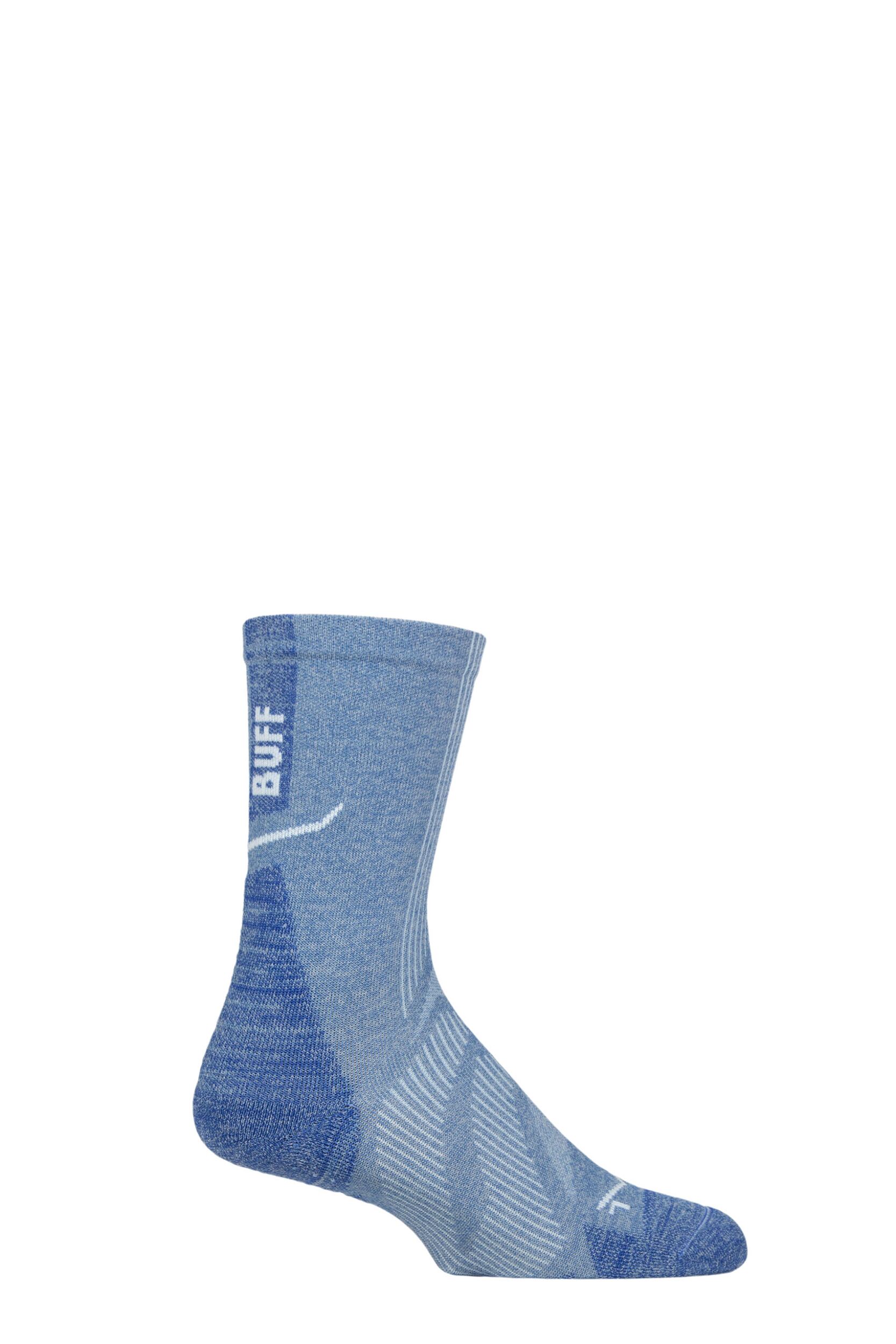 Image of Mens and Women's 1 Pair BUFF Run Hike DRYFLX® Crew Length Socks Washed Blue S