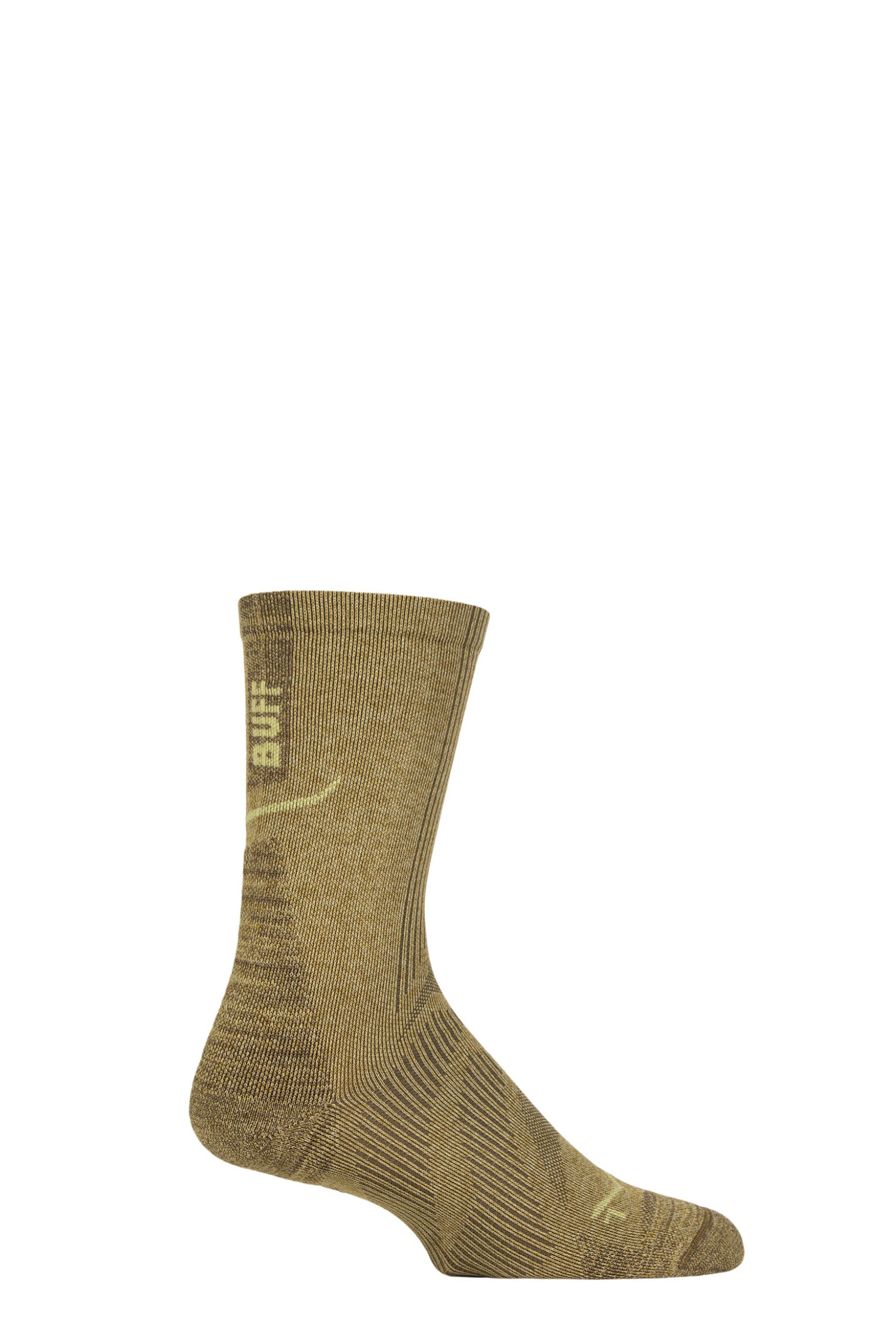 Image of Mens and Women's 1 Pair BUFF Run Hike DRYFLX® Crew Length Socks Gingko L