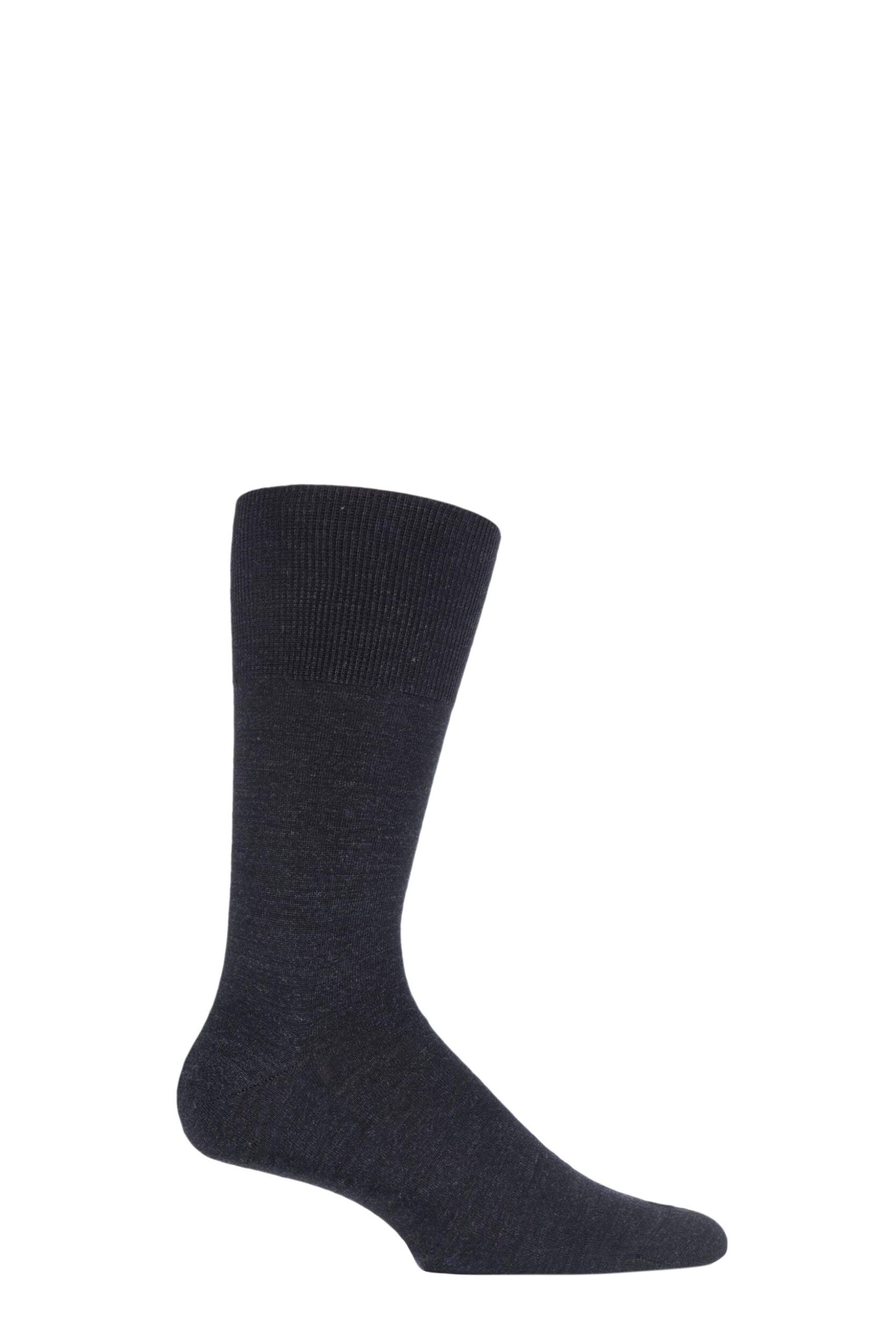1 Pair Anthracite Melange Airport Plain Virgin Wool and Cotton Business Socks Men's 10-11 Mens - Falke